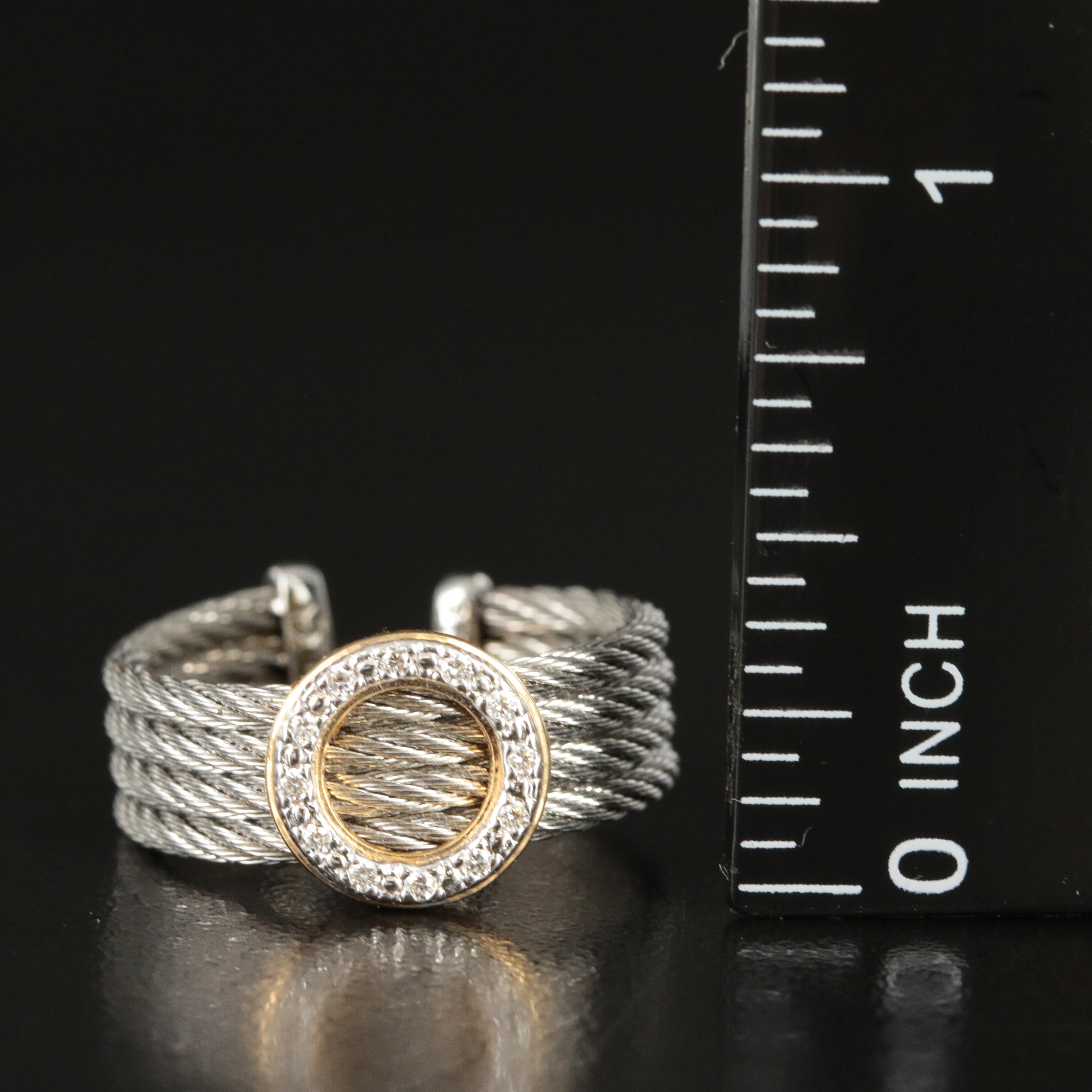 Alor Cable Ring with Open Circle Diamond Station and 18K Accent