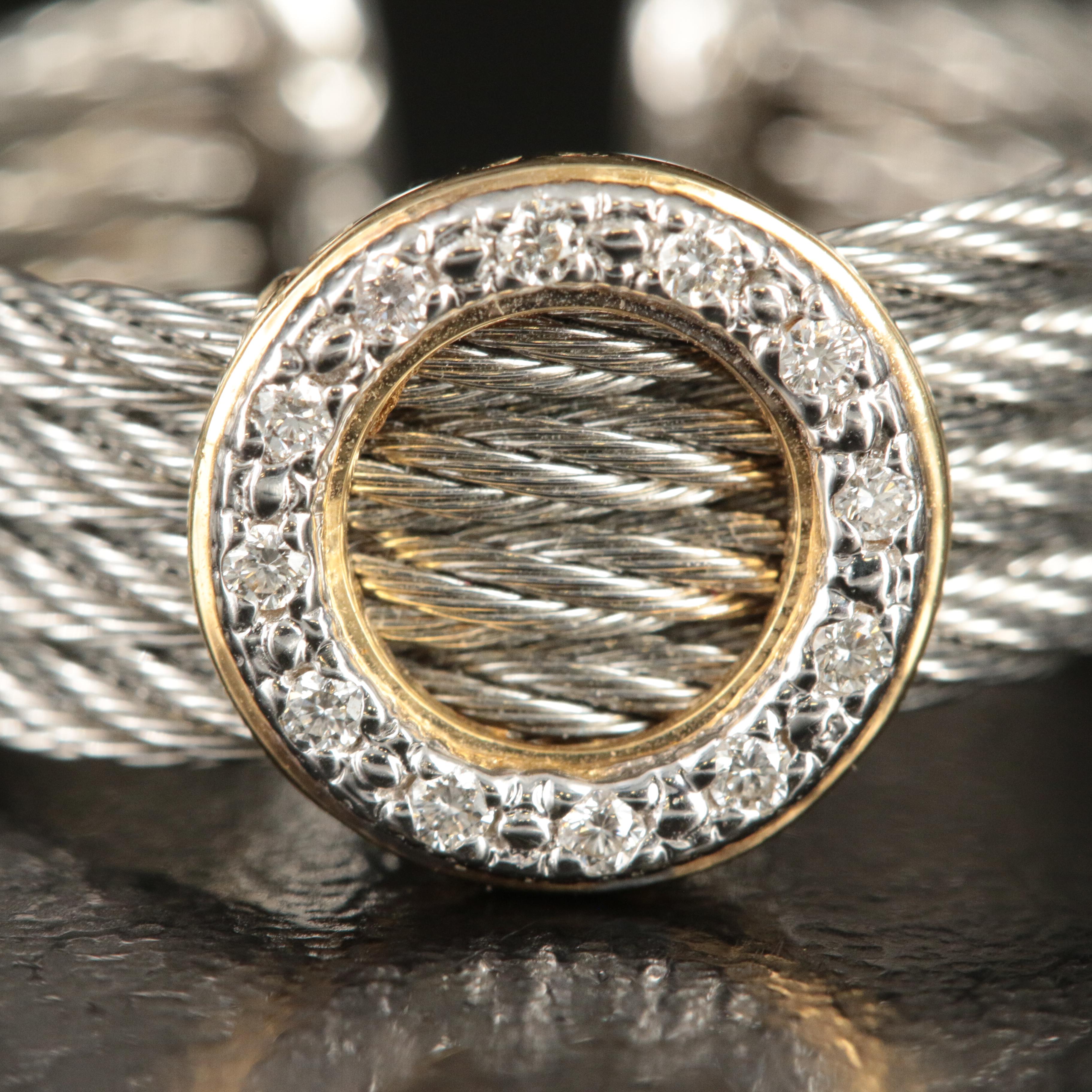 Alor Cable Ring with Open Circle Diamond Station and 18K Accent