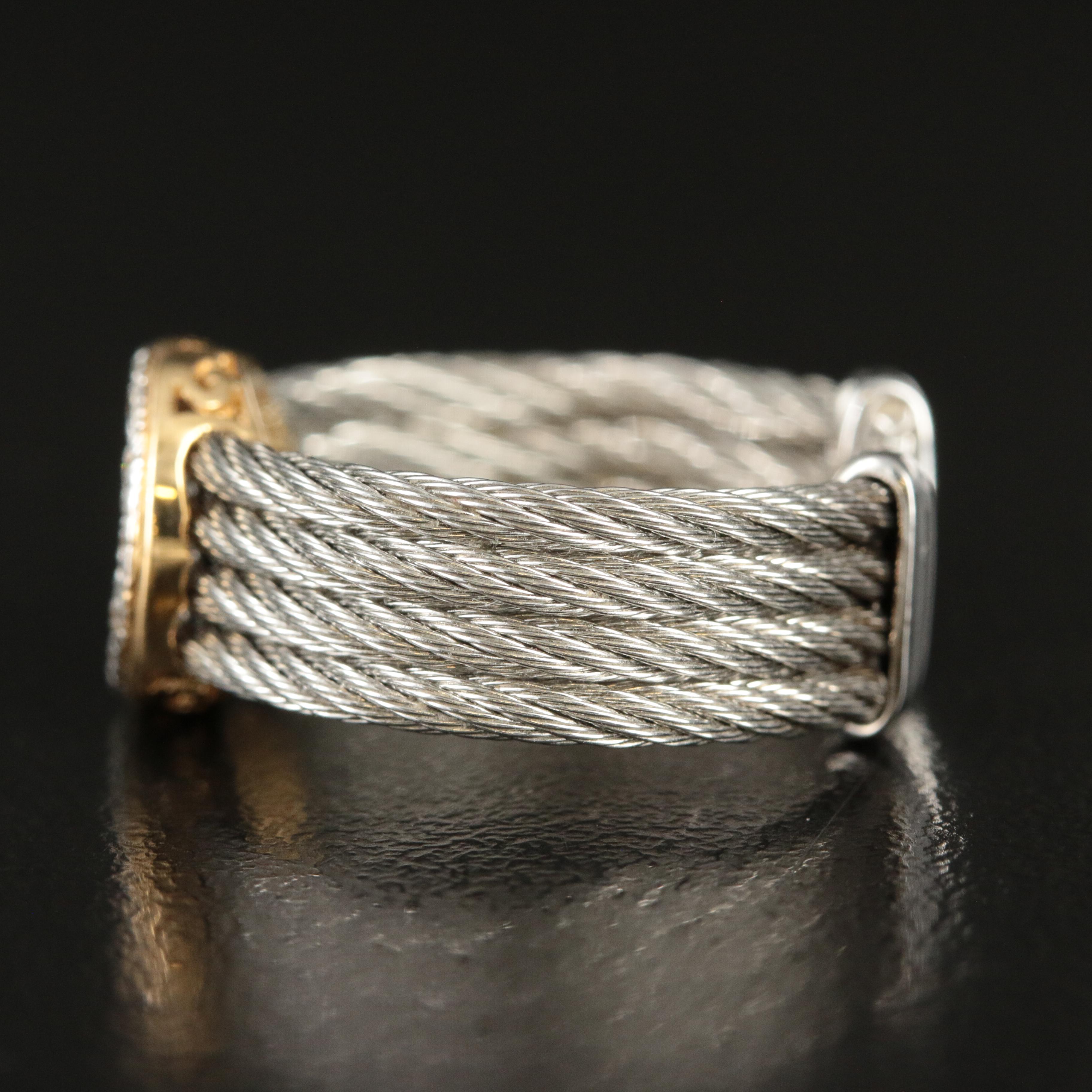 Alor Cable Ring with Open Circle Diamond Station and 18K Accent