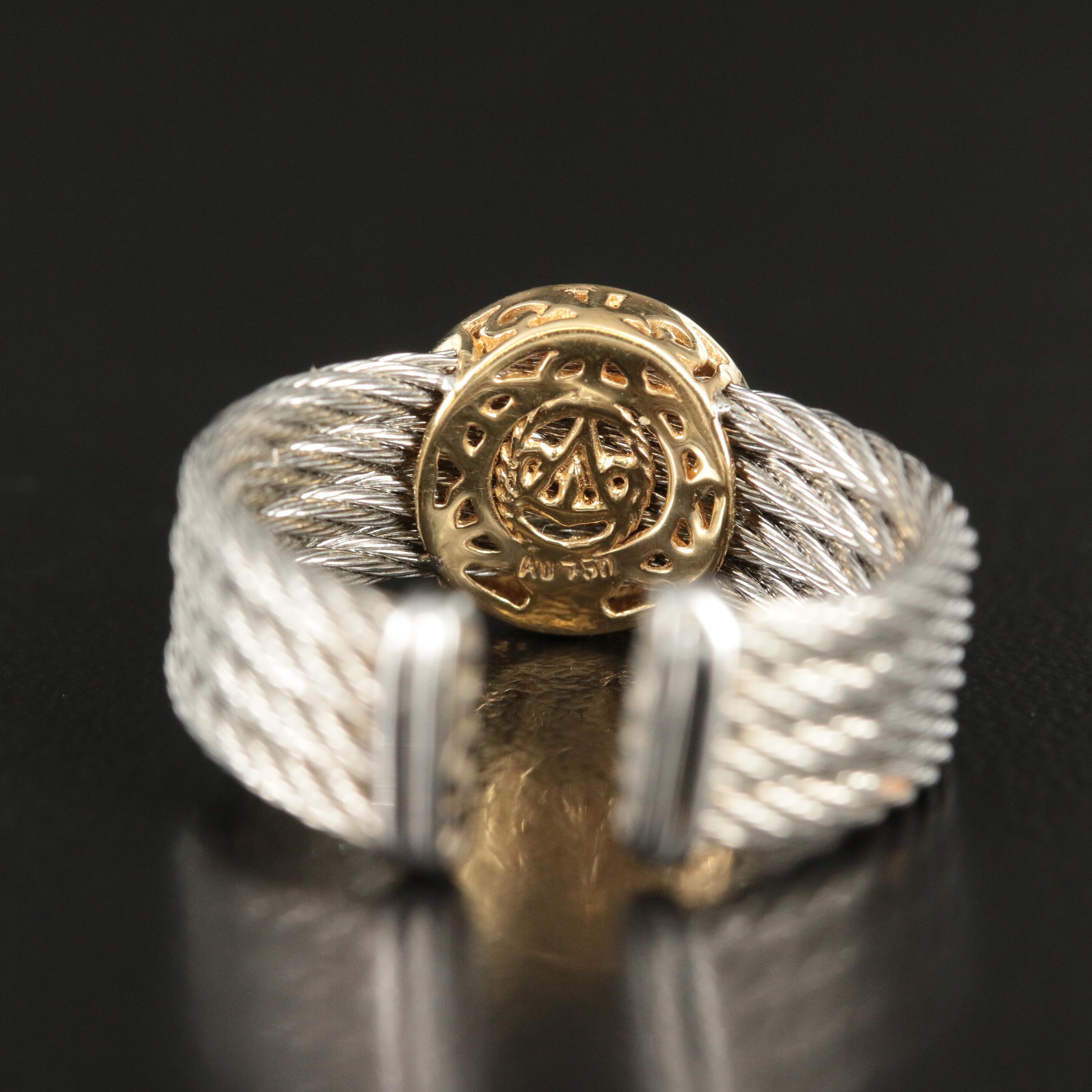 Alor Cable Ring with Open Circle Diamond Station and 18K Accent