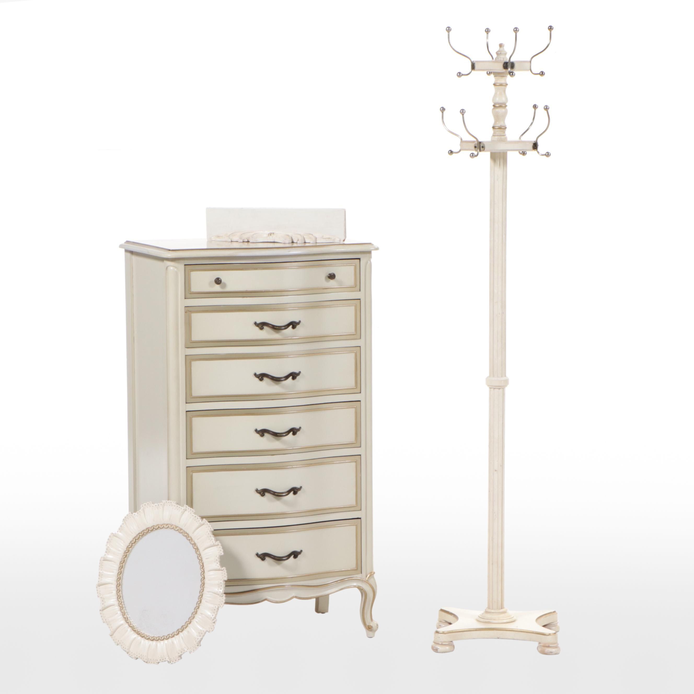 Drexel Touraine Chest of Drawers and Hall Tree with Mirror and Wall Shelf
