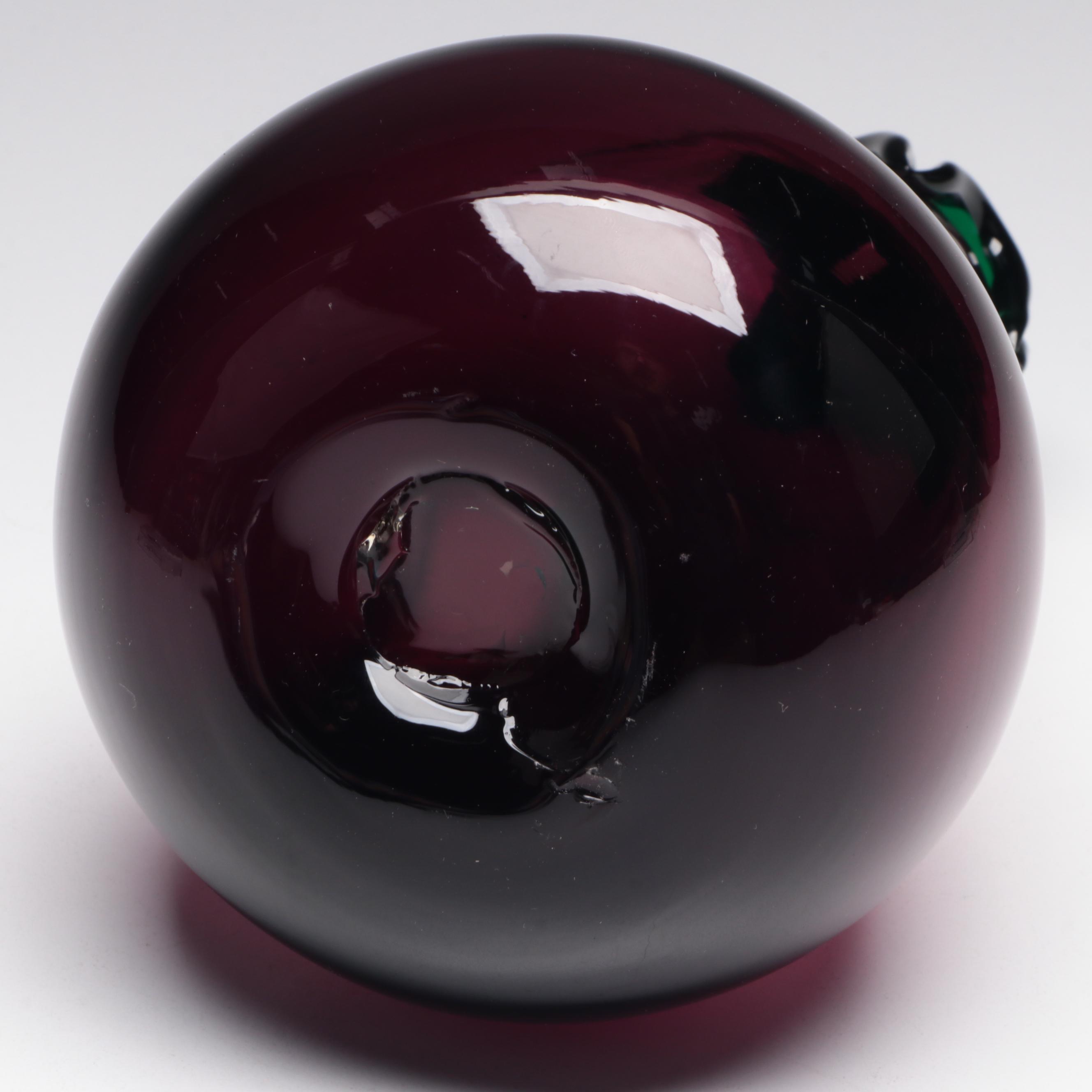 Handmade Art Glass Eggplant with Pressed Carnival Glass Bowl