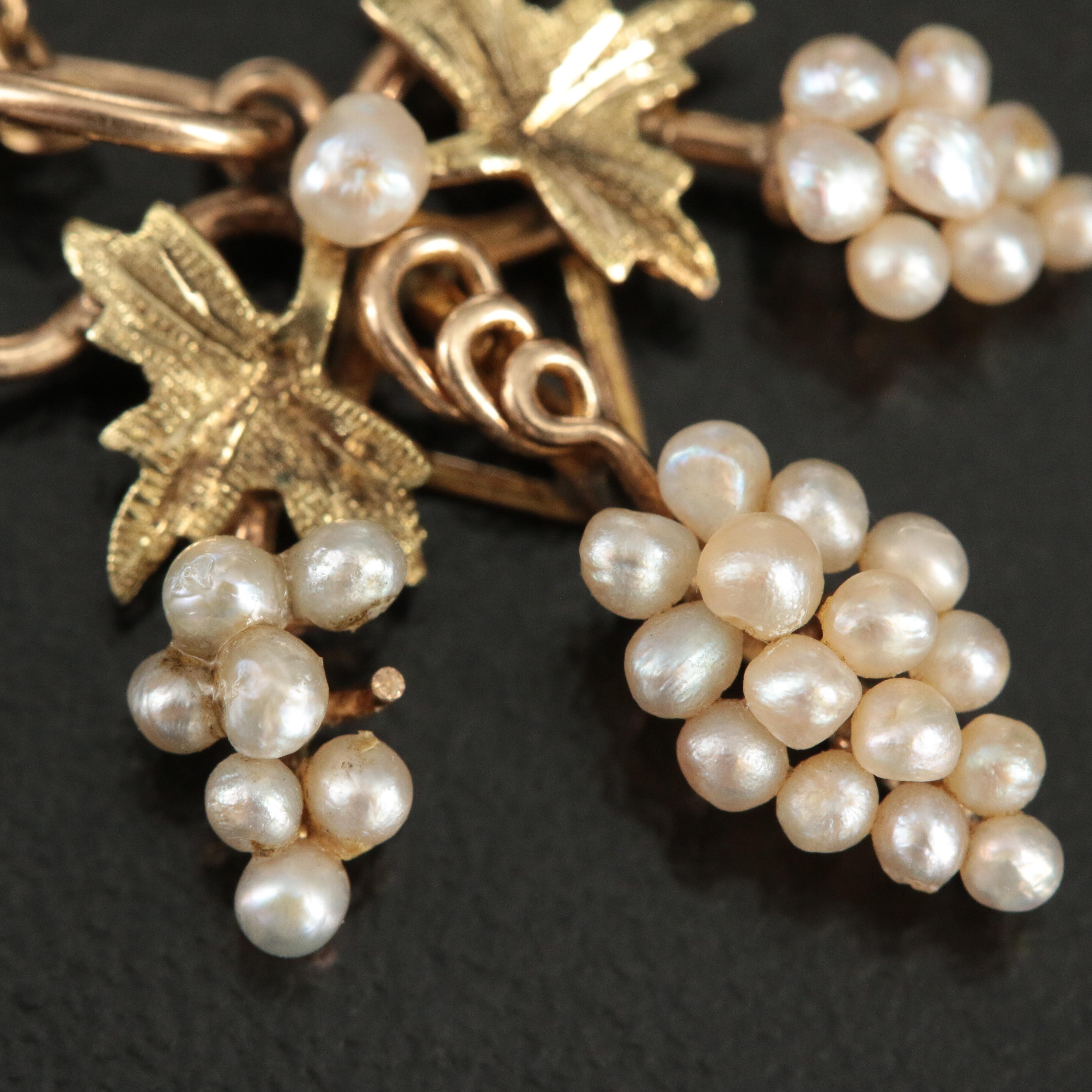 10K Seed Pearl Necklace with Green Gold Accents