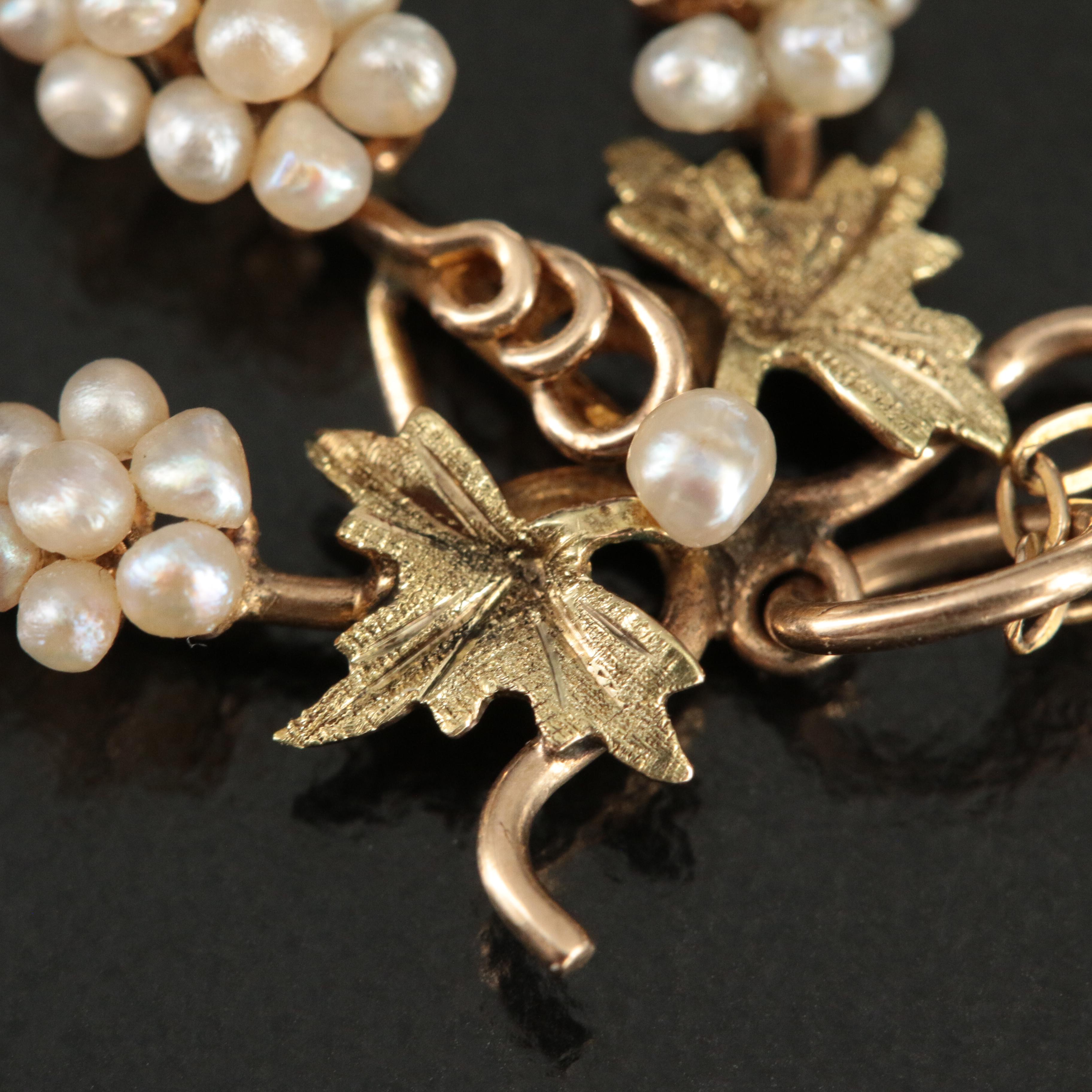 10K Seed Pearl Necklace with Green Gold Accents