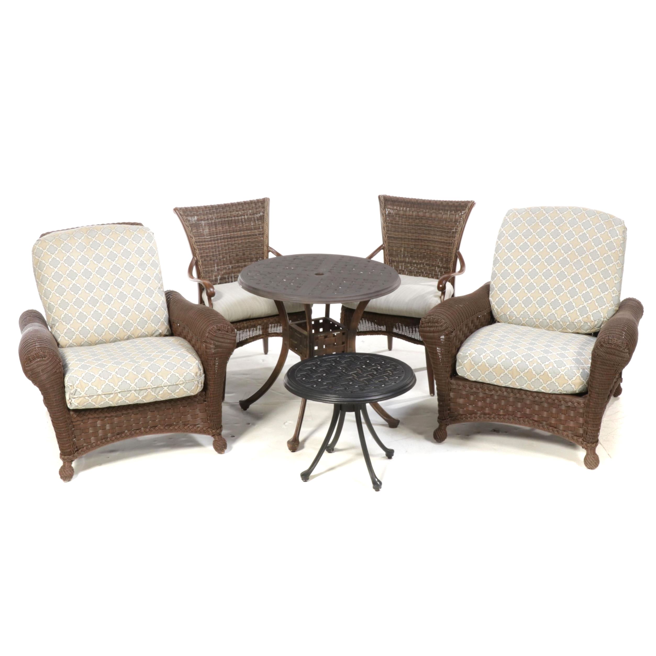 Summer Classics PE Rattan Patio Chairs with Two Cast Metal Accent Tables