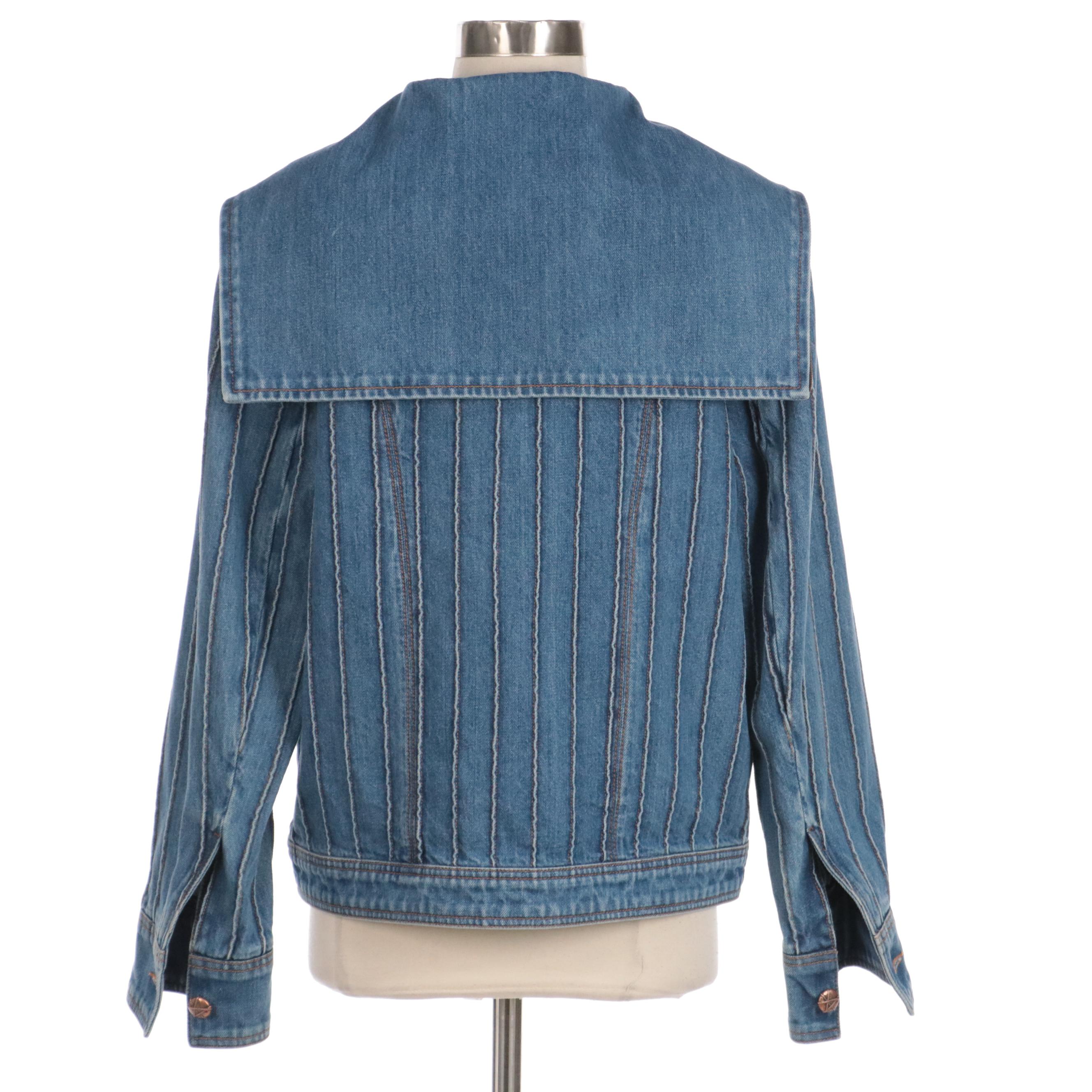 Chanel Blue Denim Front-Zip Jacket with Cape Style Collar, New With Tags