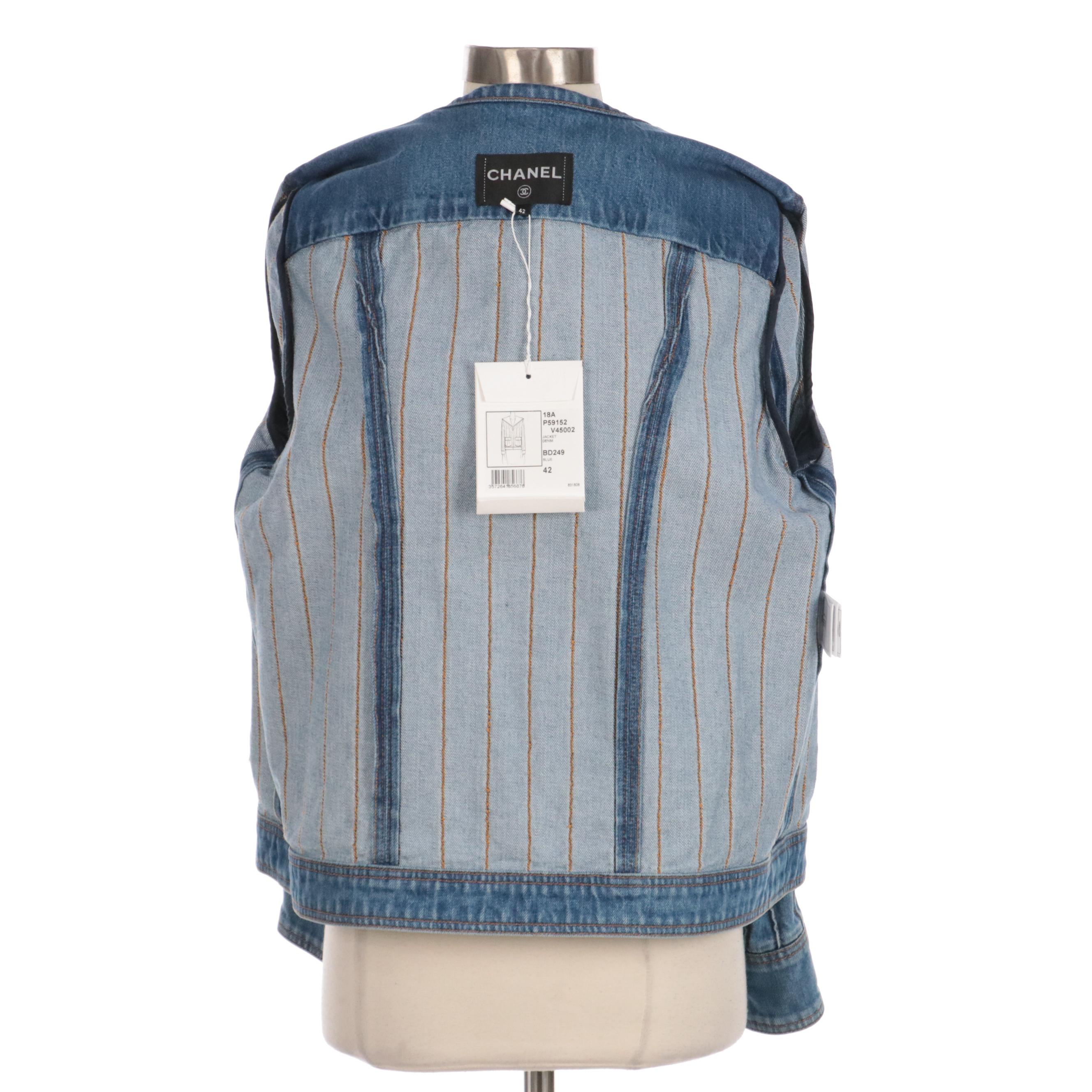 Chanel Blue Denim Front-Zip Jacket with Cape Style Collar, New With Tags