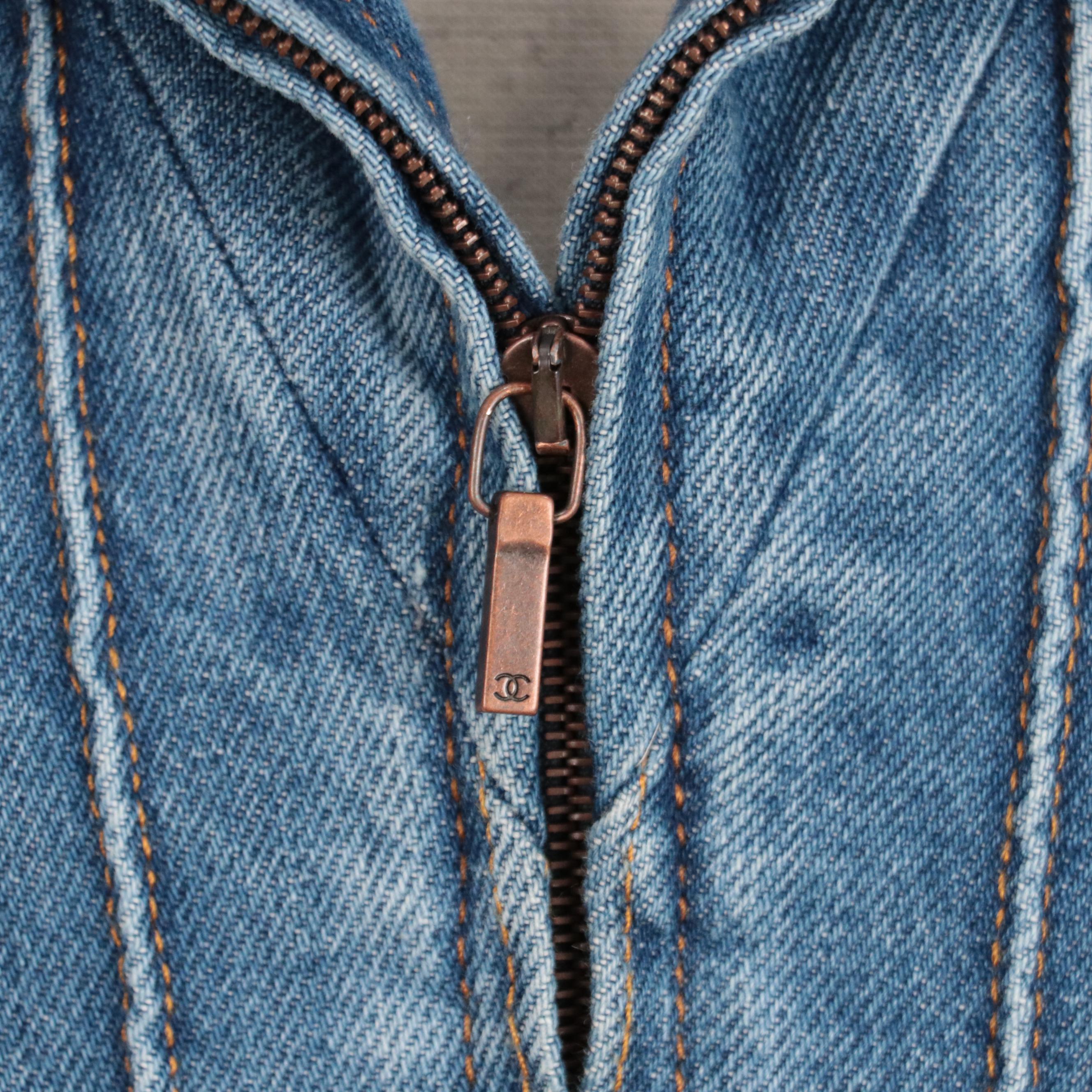 Chanel Blue Denim Front-Zip Jacket with Cape Style Collar, New With Tags