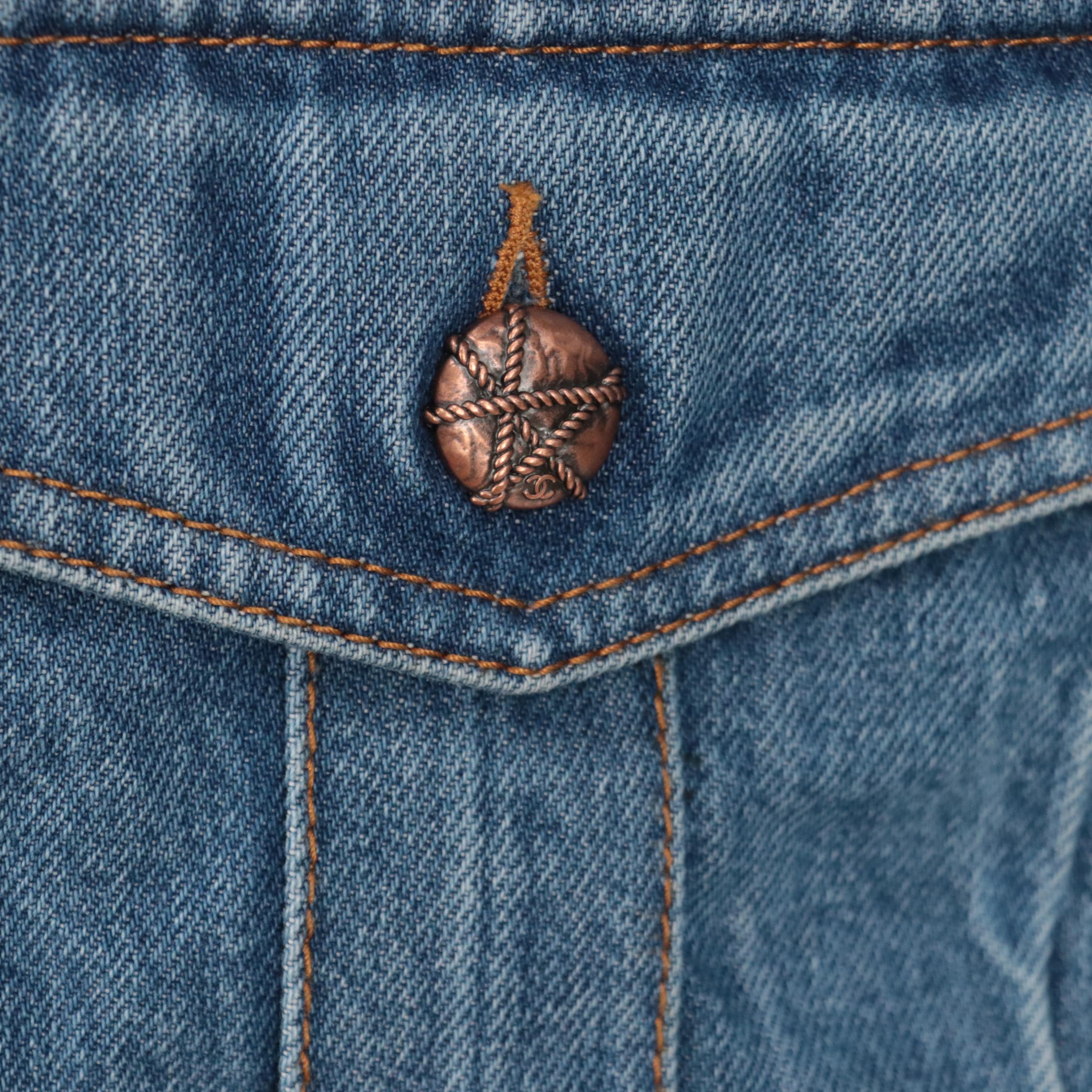 Chanel Blue Denim Front-Zip Jacket with Cape Style Collar, New With Tags