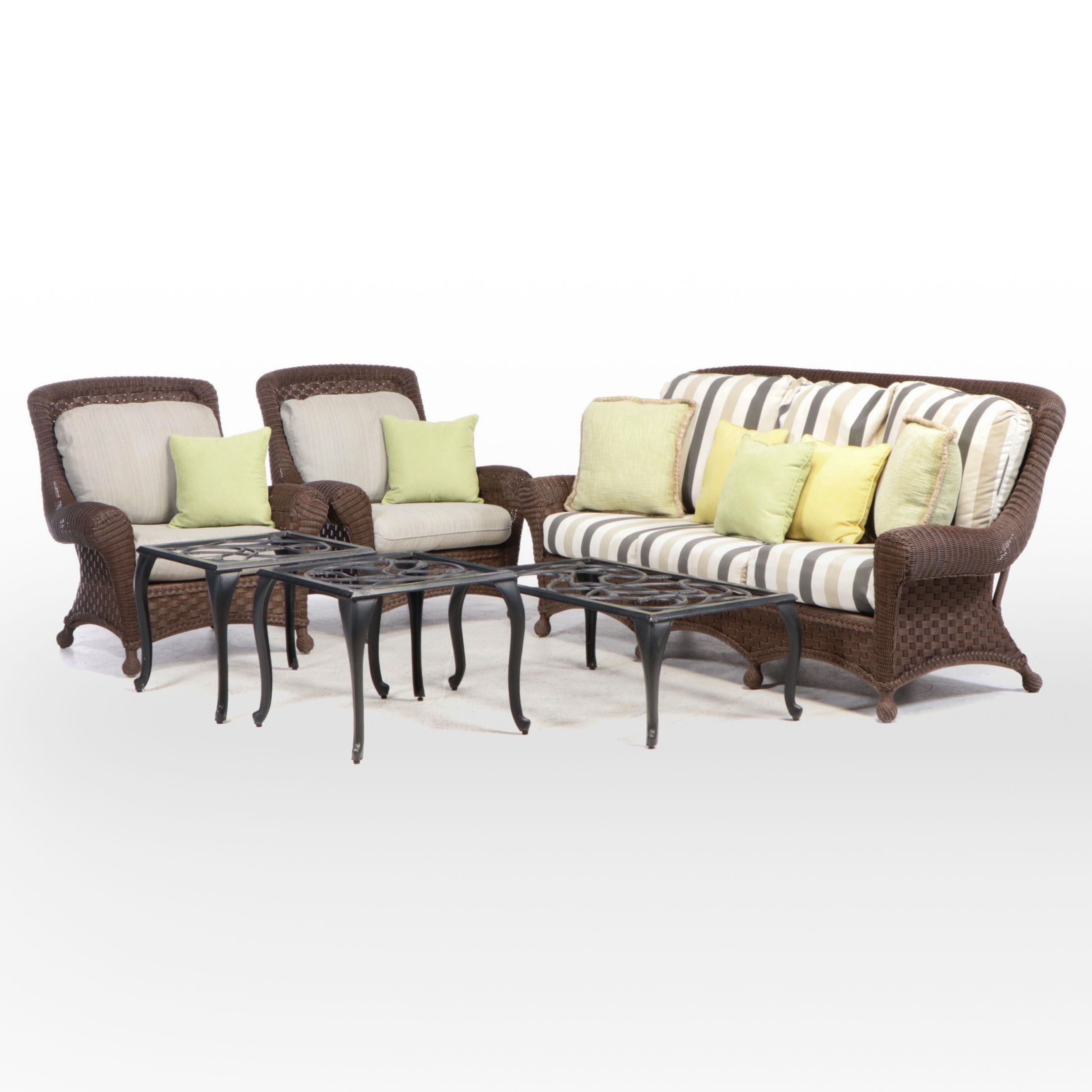 Faux Wicker Patio Sofa, Armchairs and Aluminum Tables