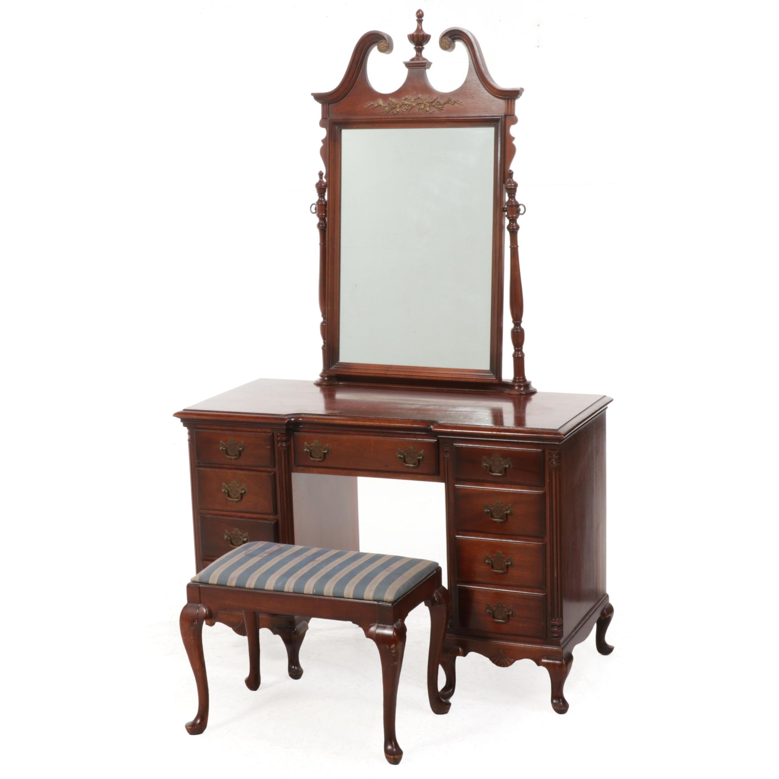 Kling Queen Anne Style Mahogany Dressing Table with Stool