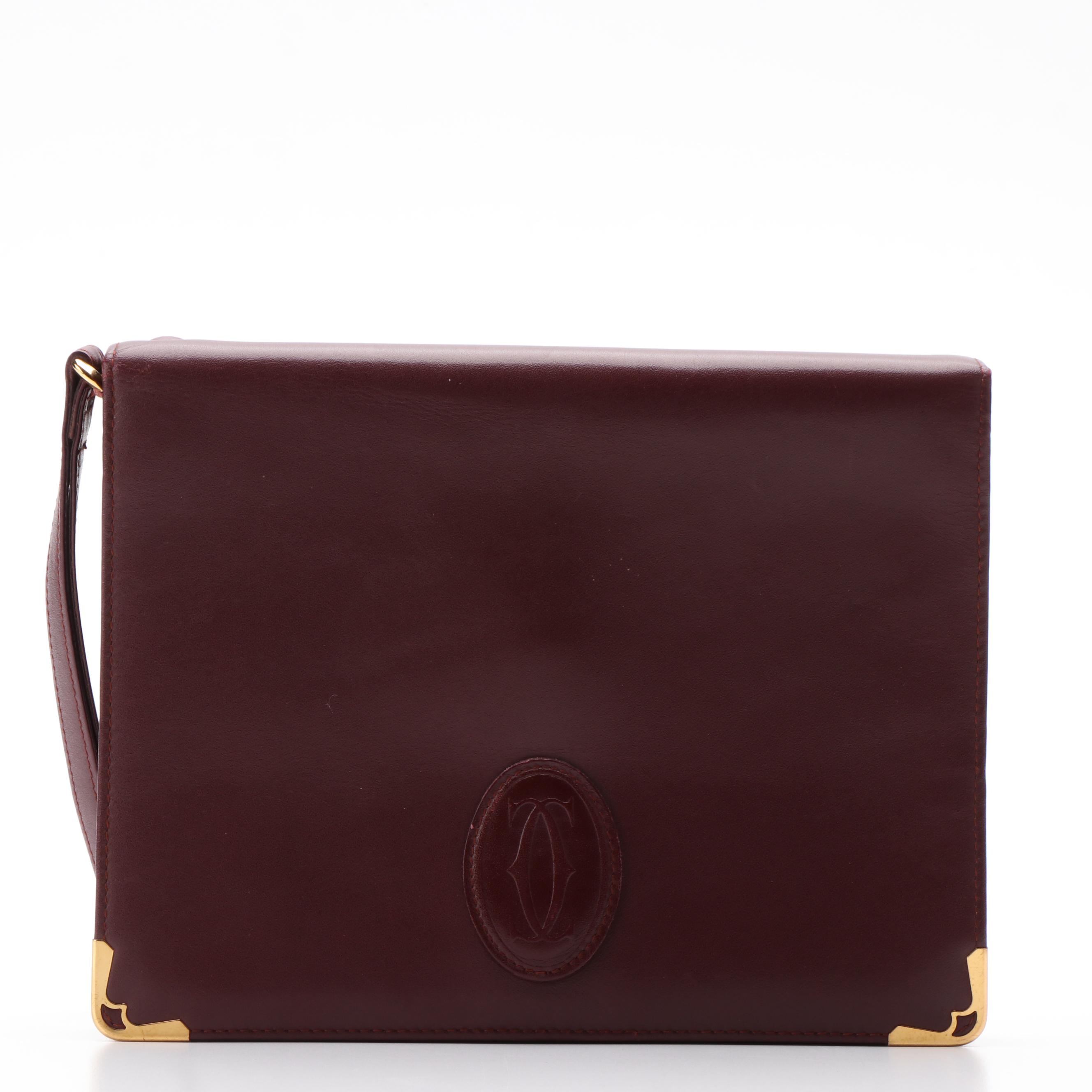 Cartier Must de Cartier Burgundy Leather Clutch Bag