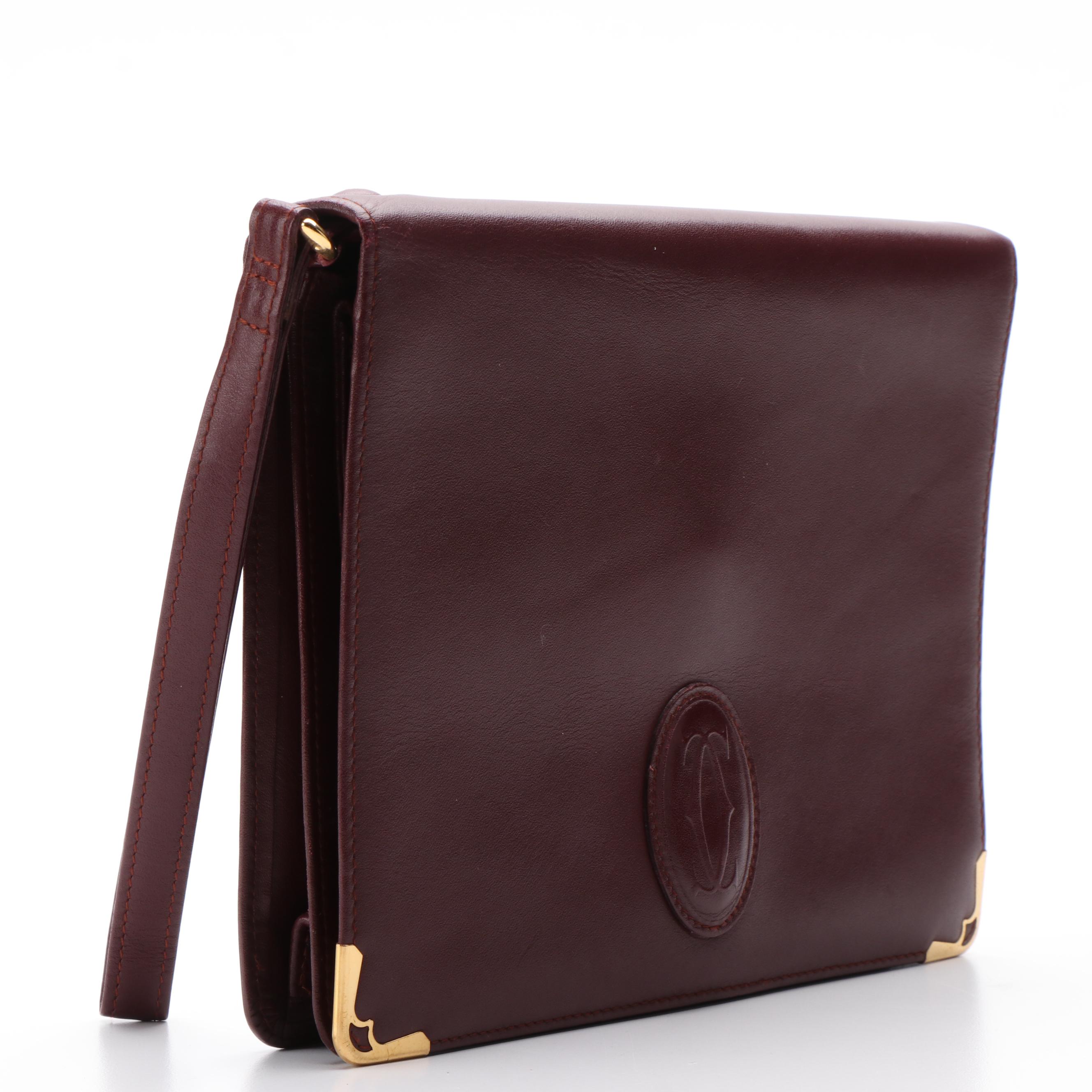 Cartier Must de Cartier Burgundy Leather Clutch Bag