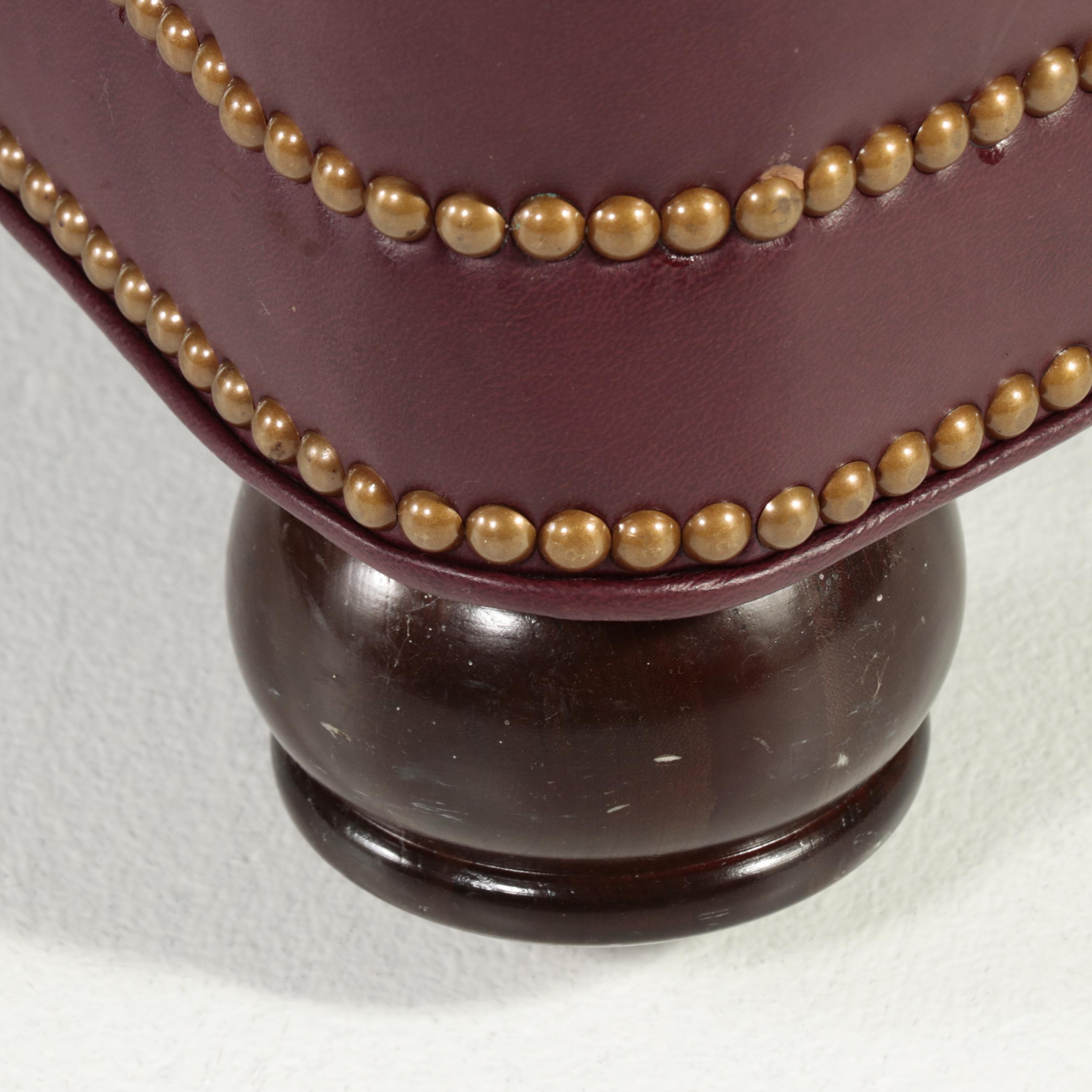 Hancock & Moore Brass-Tacked and Burgundy Leather Reclining Armchair and Ottoman