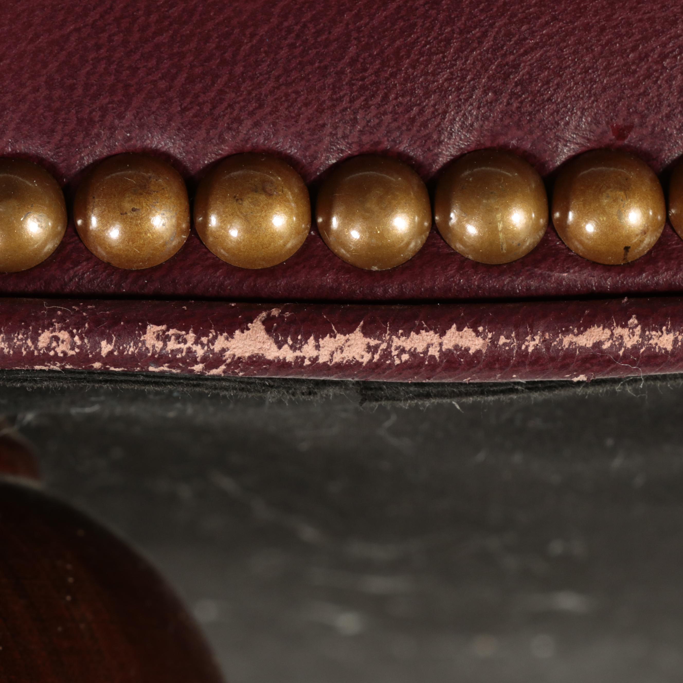 Hancock & Moore Brass-Tacked and Burgundy Leather Reclining Armchair and Ottoman