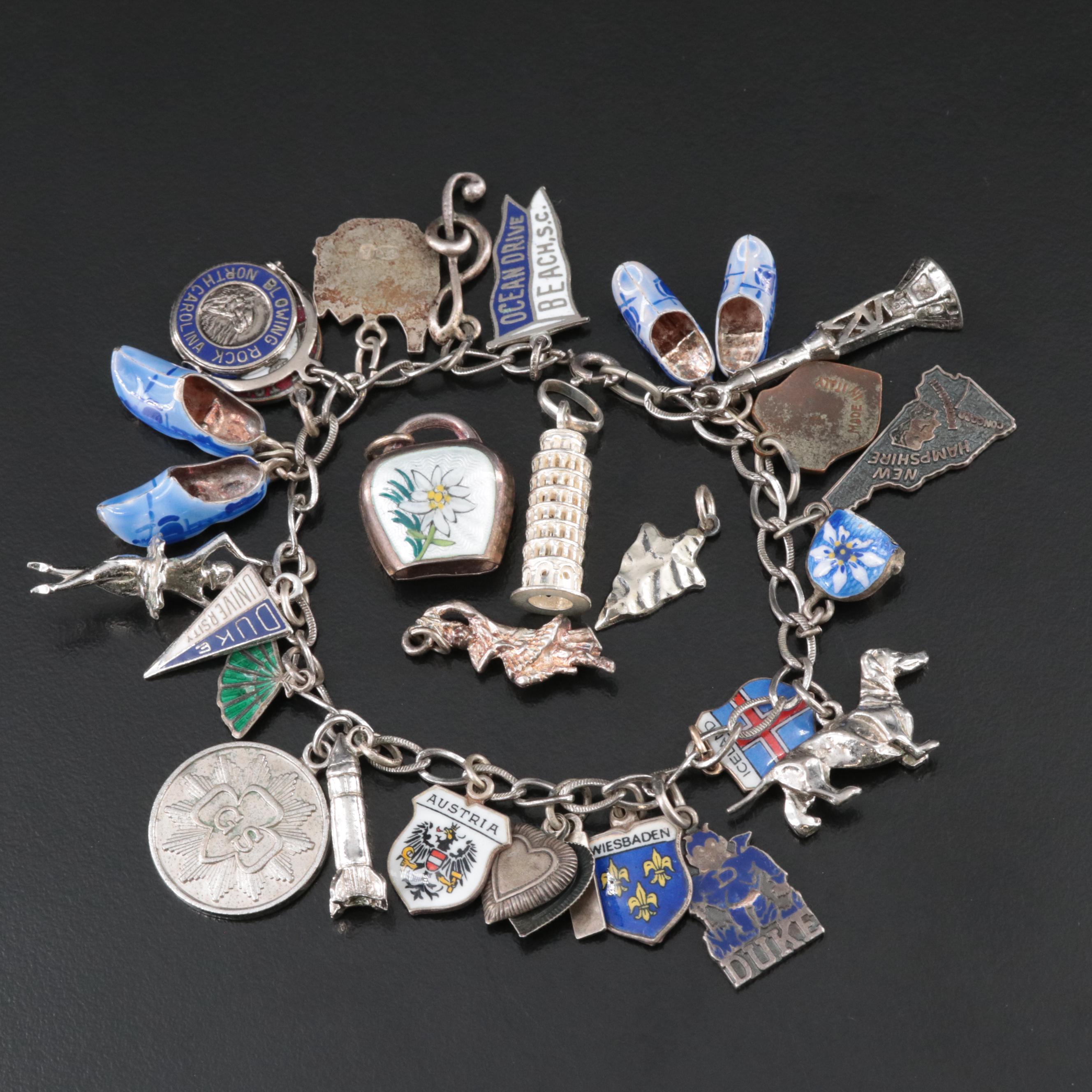 Vintage Sterling Travel Bracelet Including 835, 800 and 900 Silver