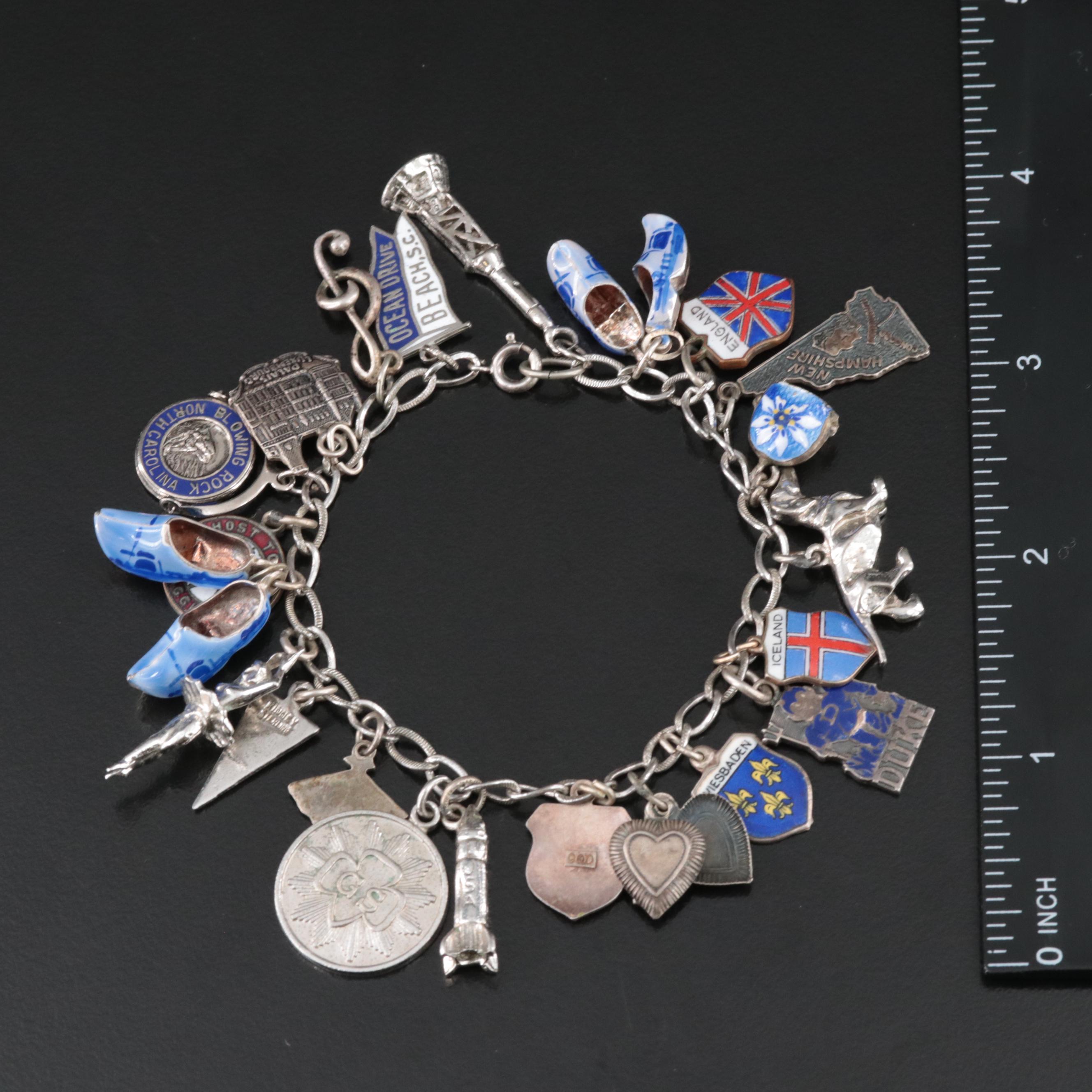 Vintage Sterling Travel Bracelet Including 835, 800 and 900 Silver