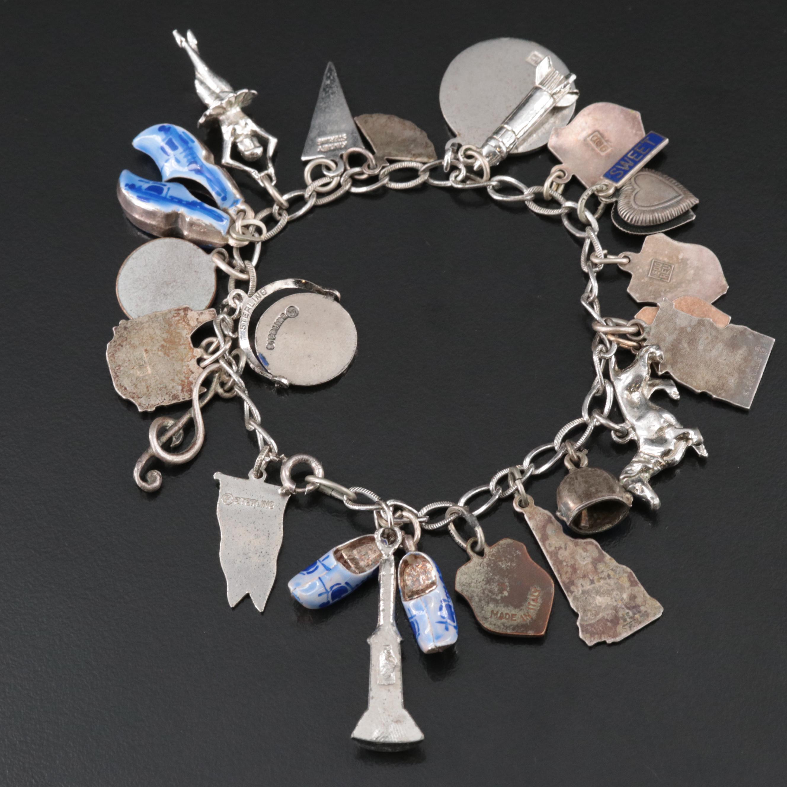 Vintage Sterling Travel Bracelet Including 835, 800 and 900 Silver