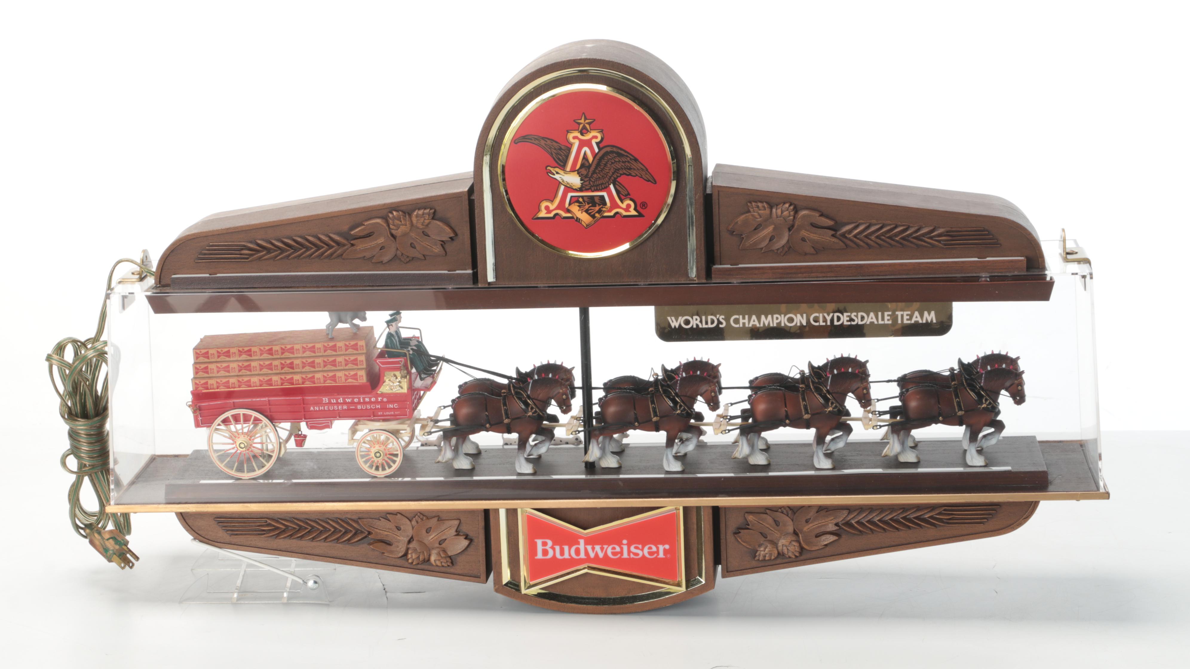 Budweiser Beer World Champion Clydesdale Team Advertising Clock Sign, 1980s