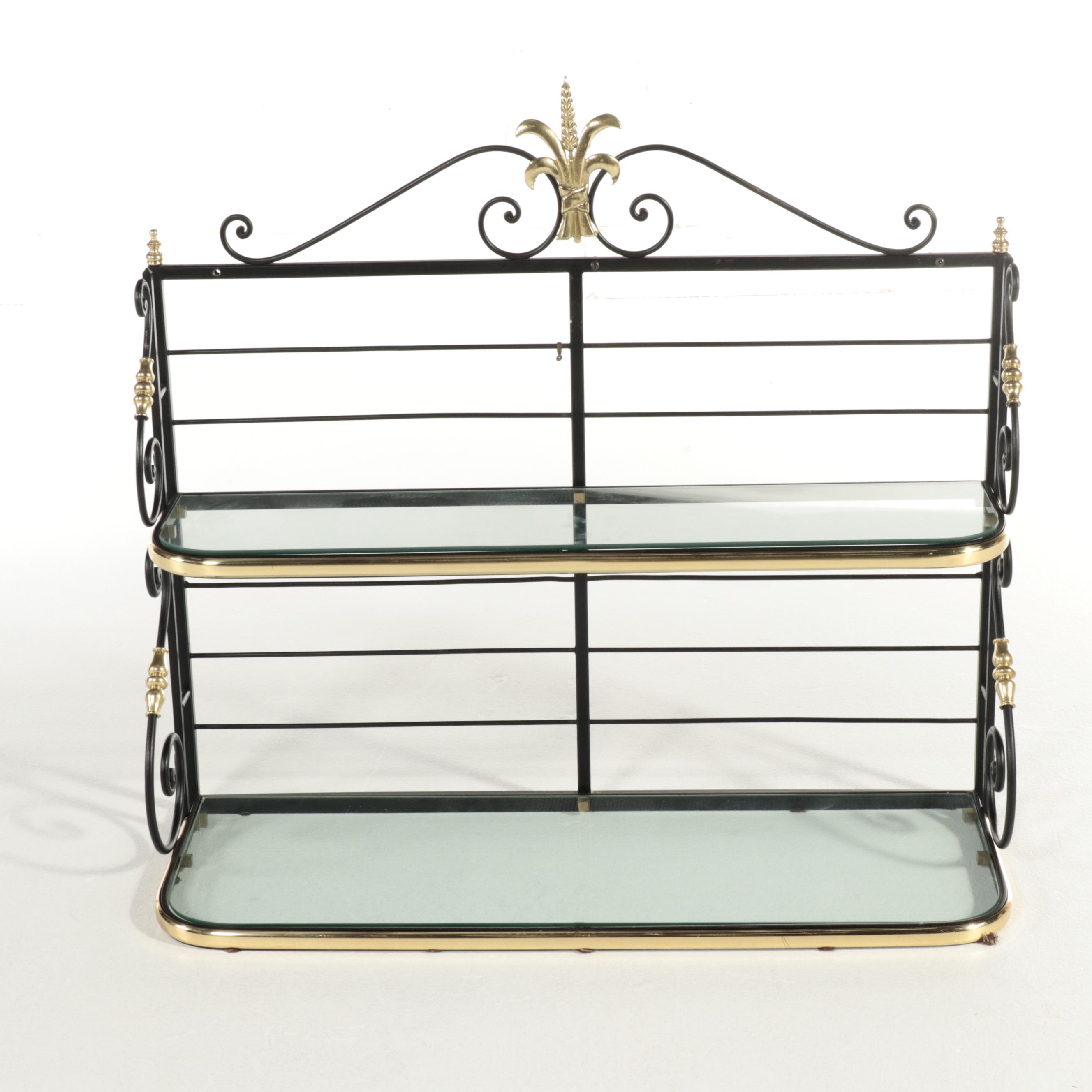 Scrolled Metal and Glass Two-Tier Wall Shelf, Late 20th Century