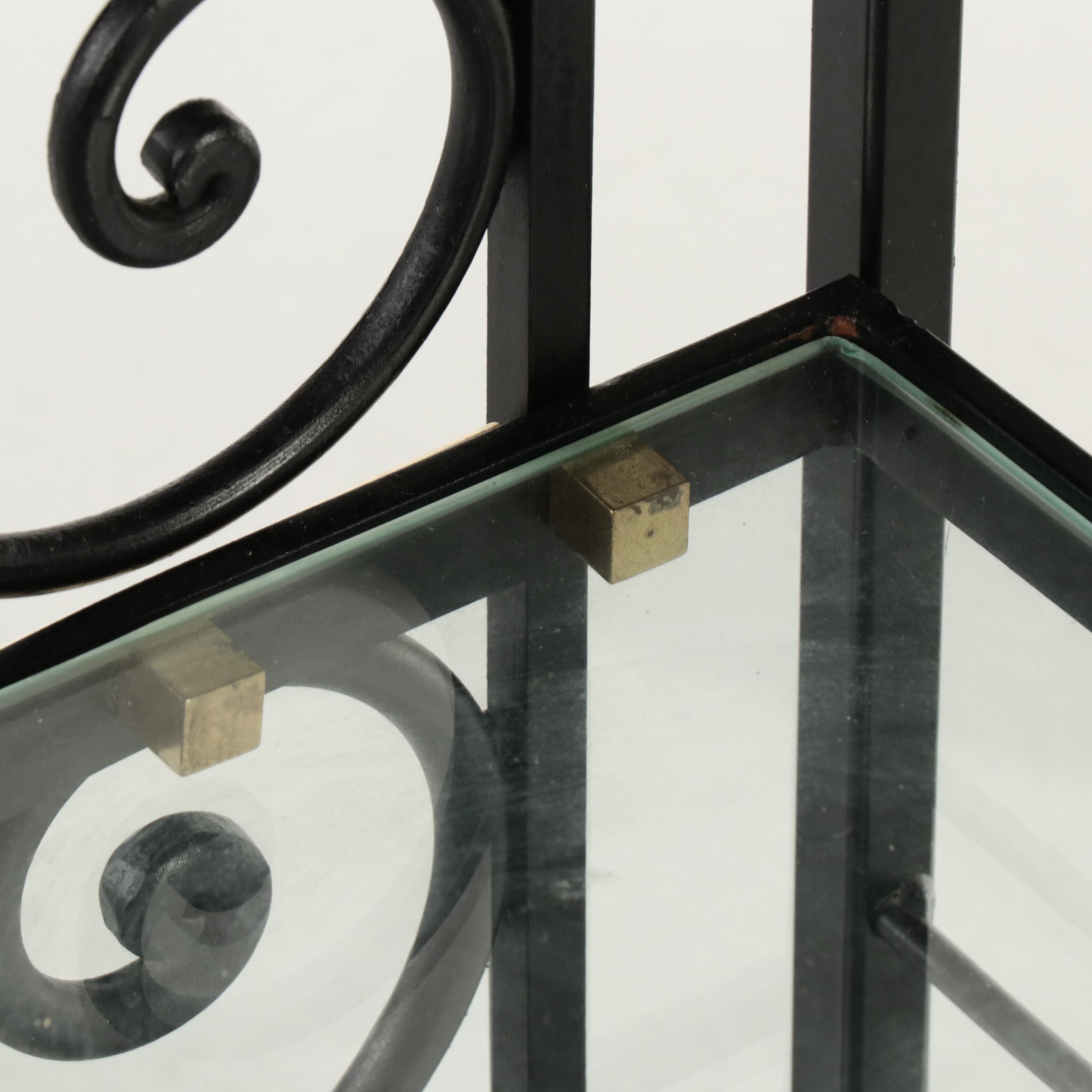 Scrolled Metal and Glass Two-Tier Wall Shelf, Late 20th Century