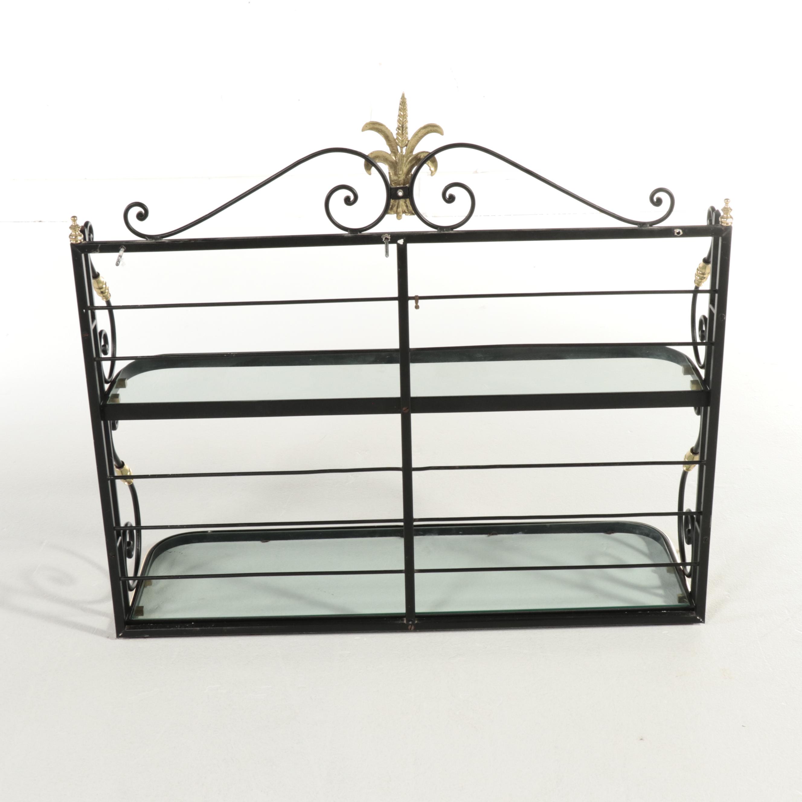 Scrolled Metal and Glass Two-Tier Wall Shelf, Late 20th Century