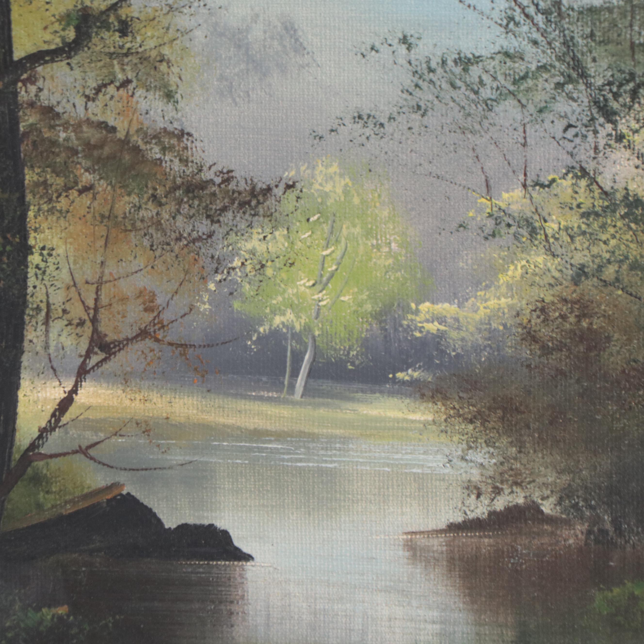 Landscape Oil Painting of Forest With River