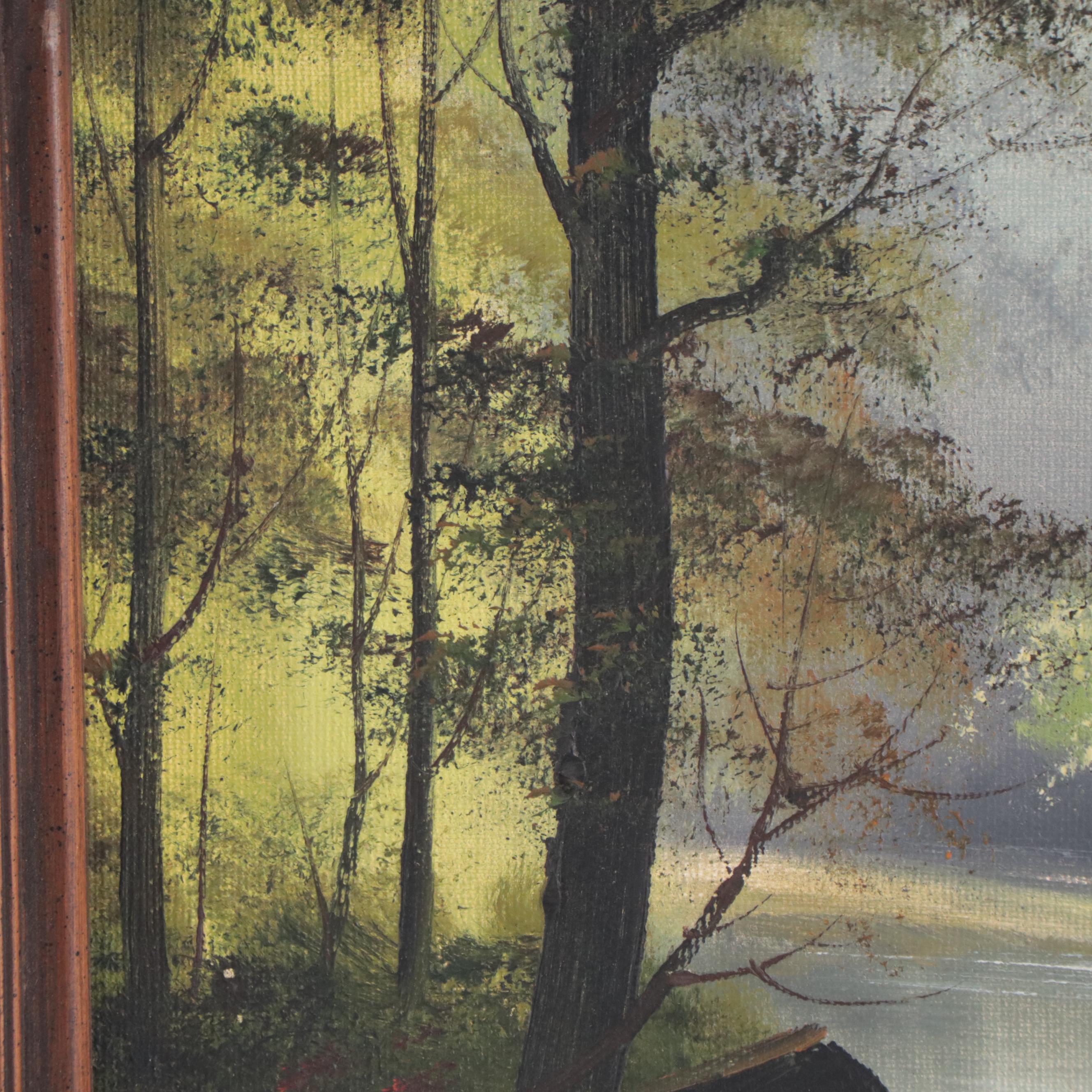 Landscape Oil Painting of Forest With River