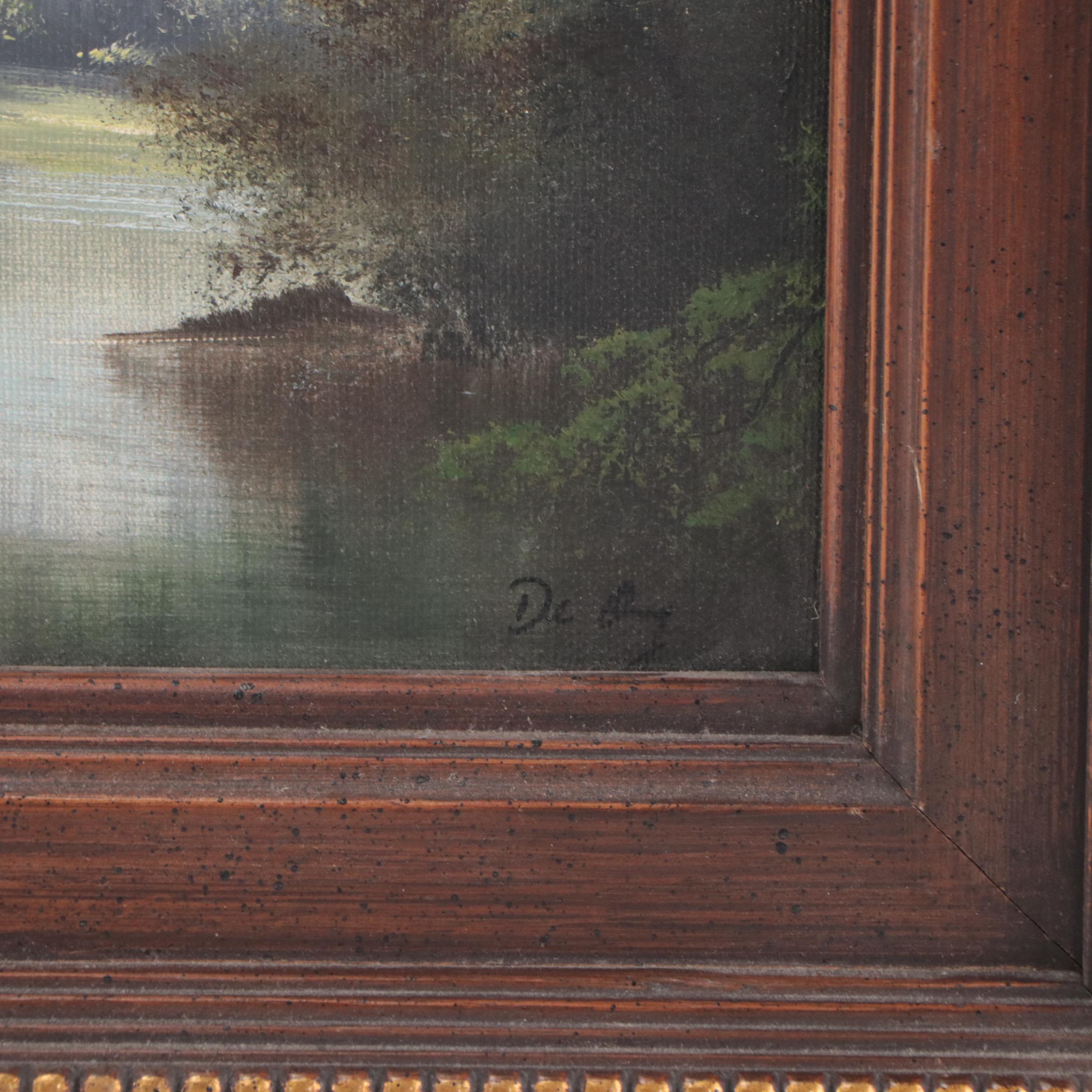 Landscape Oil Painting of Forest With River