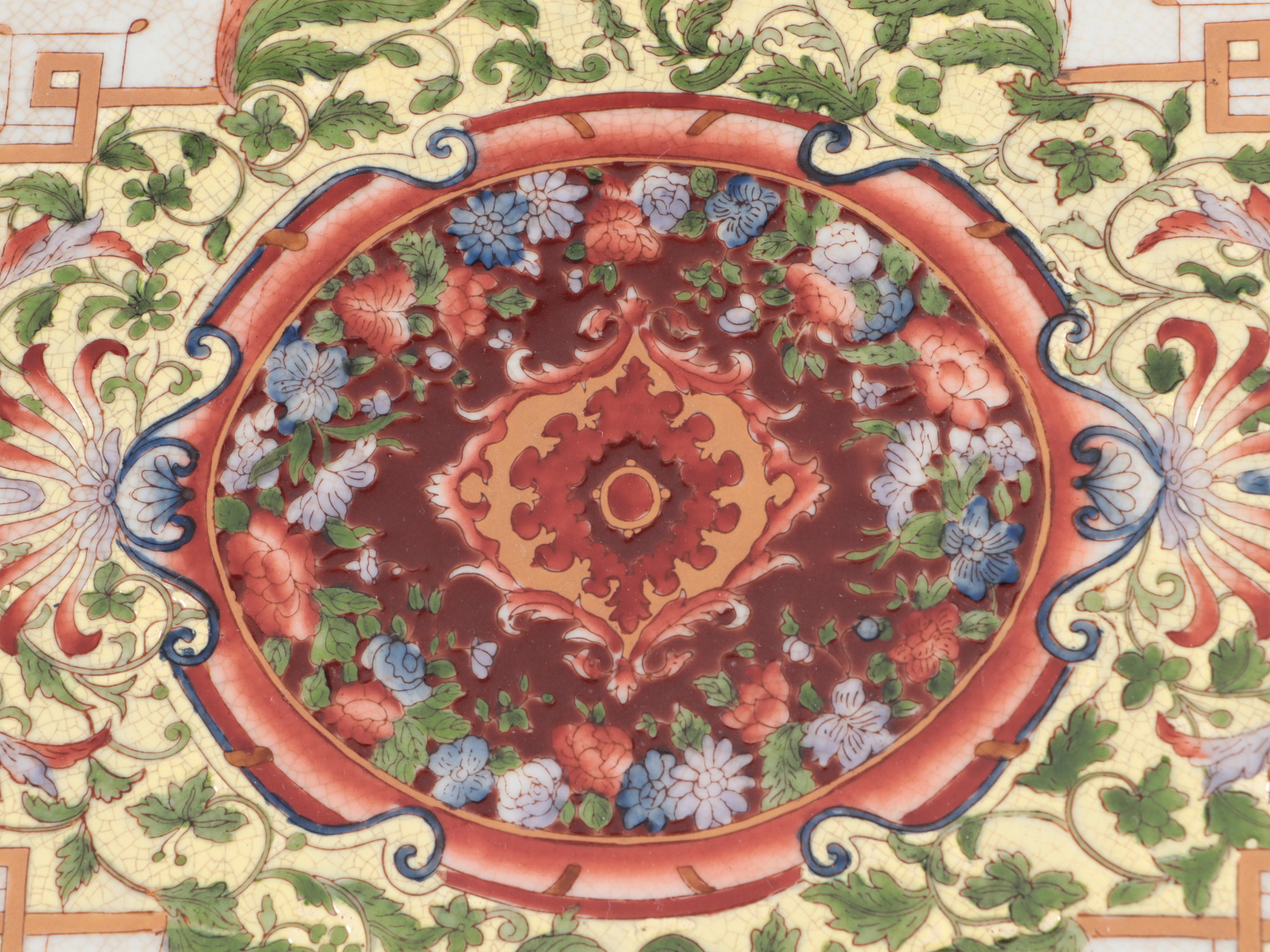 Castilian Imports Three Piece Hand-Painted Ceramic and Bronze Galleried Trays