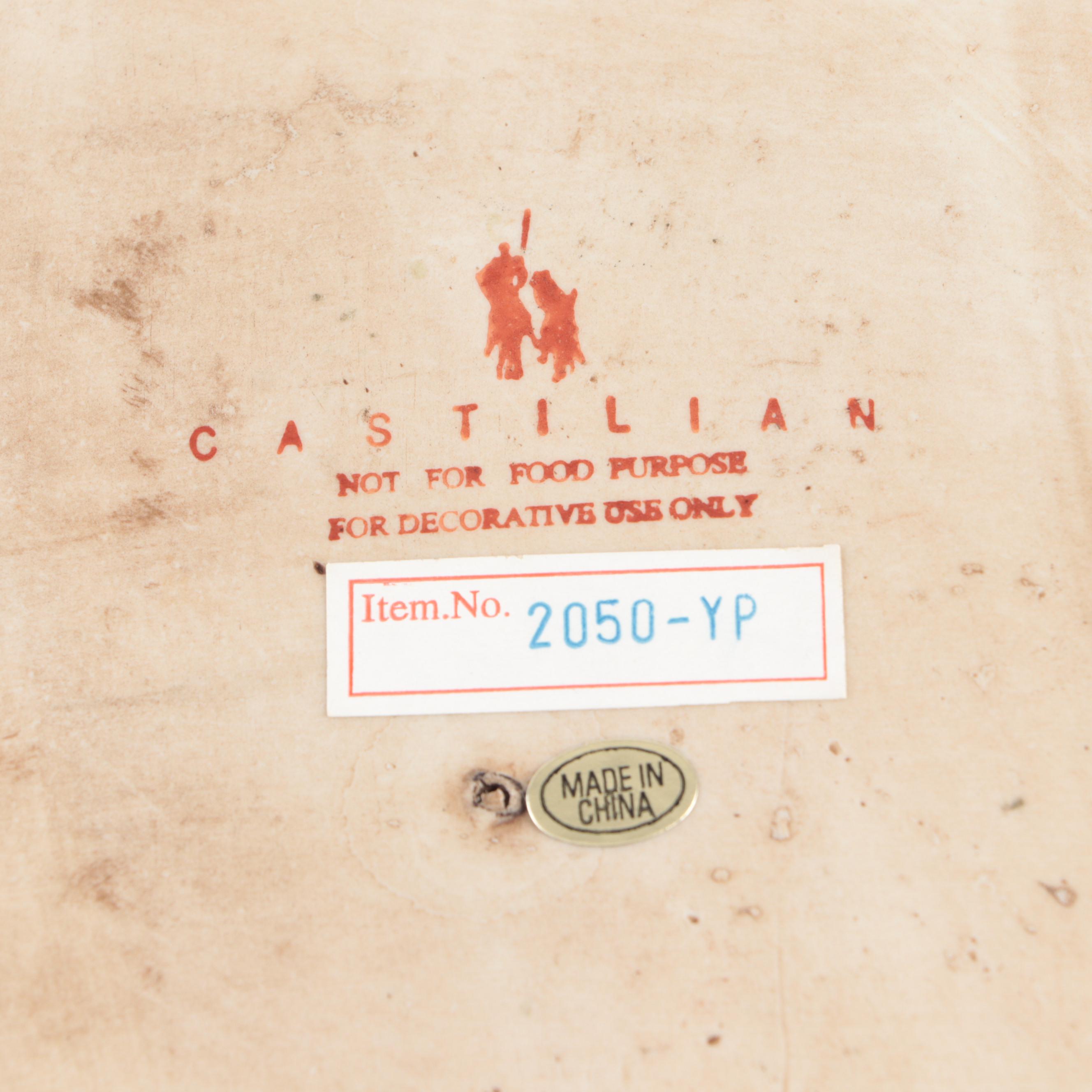 Castilian Imports Three Piece Hand-Painted Ceramic and Bronze Galleried Trays