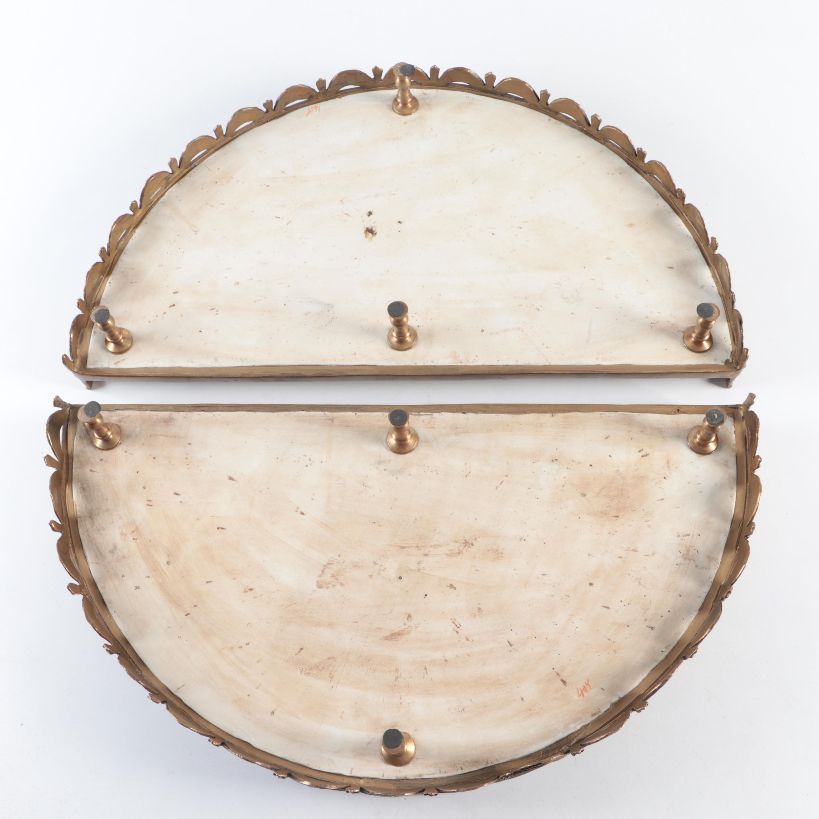 Castilian Imports Three Piece Hand-Painted Ceramic and Bronze Galleried Trays