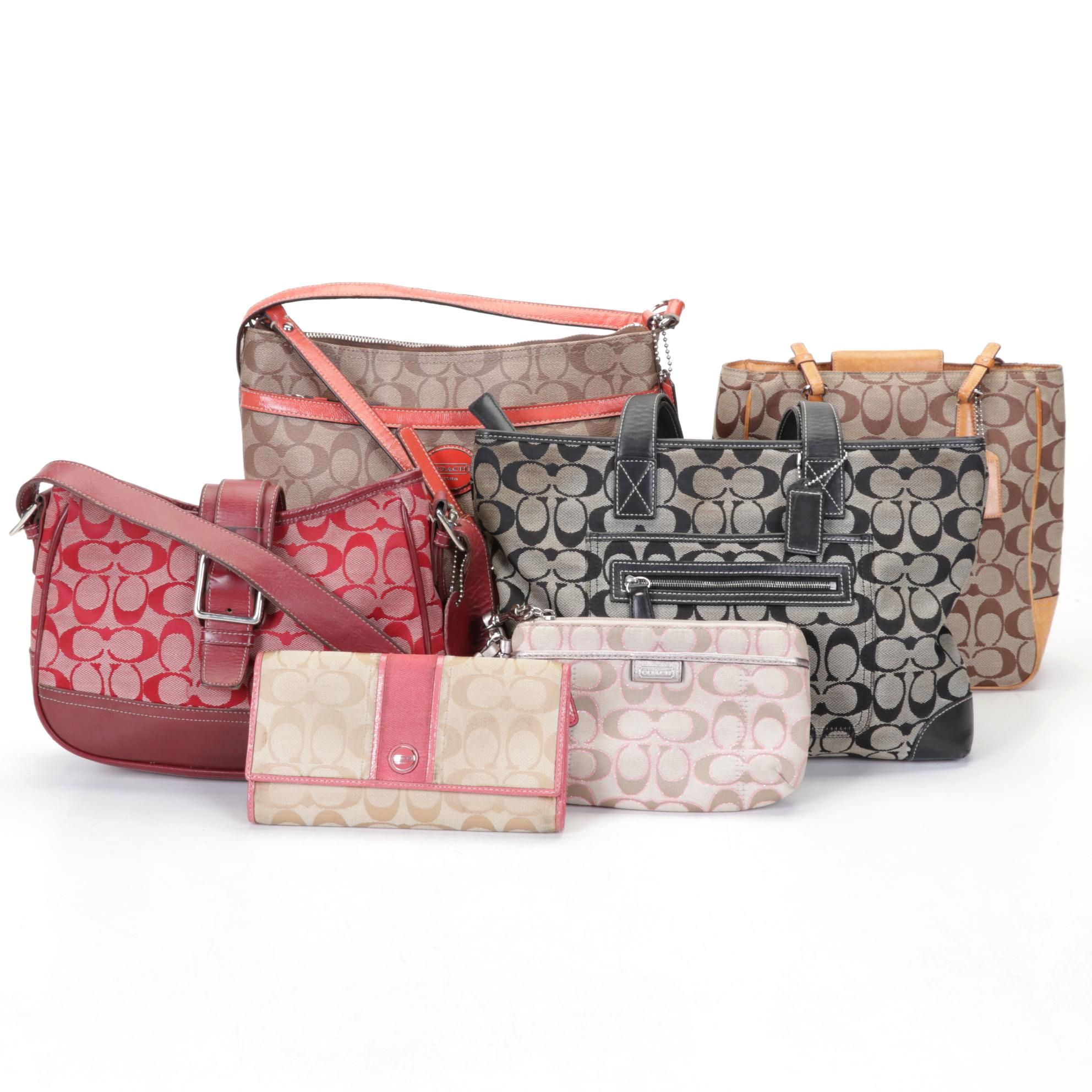 Coach Leather with Signature Canvas Shoulder Bags, Wallet, and Wristlet