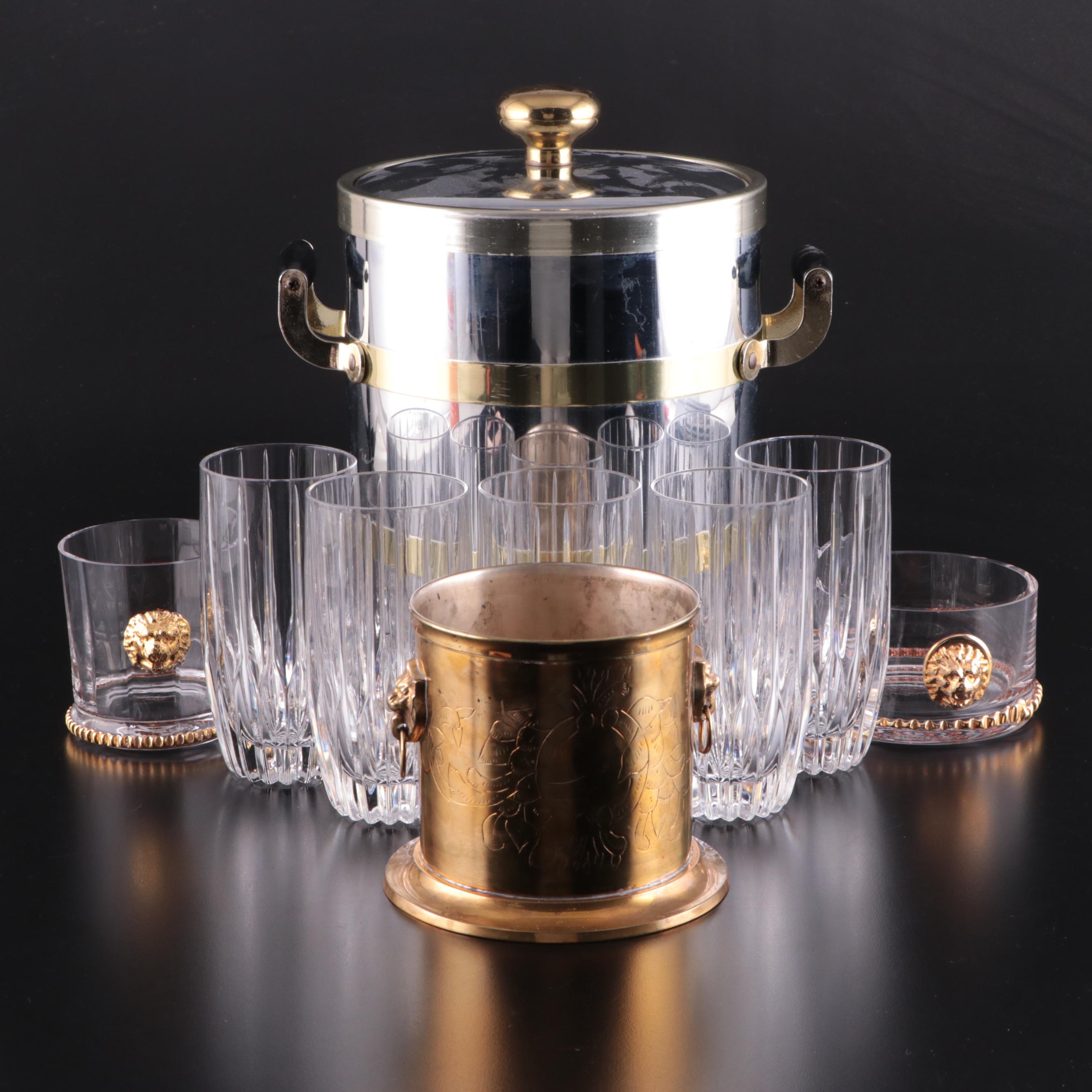 Mikasa "Tiara" Highball Glasses with Kraftware Ice Bucket and Other Barware