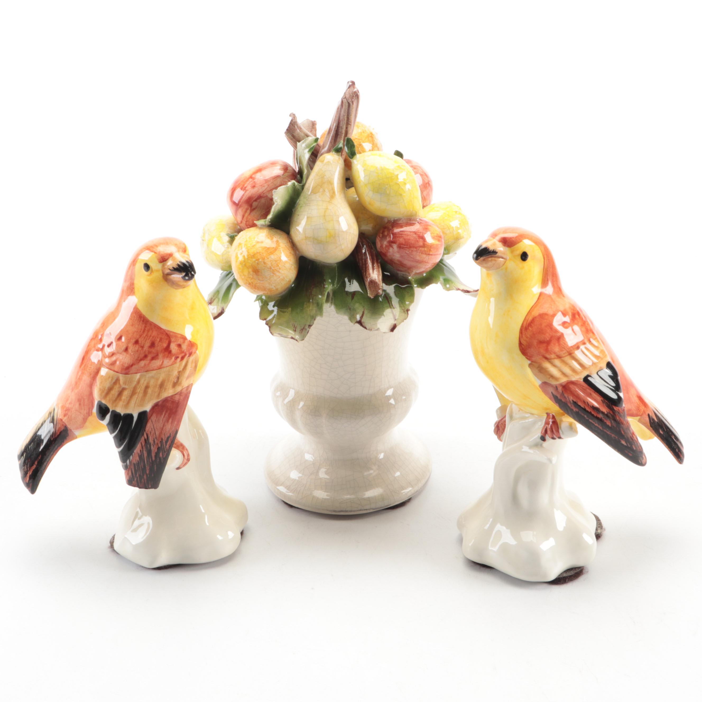 Chelsea House Ceramic Bird and Capodimonte Porcelain Fruit Figurines