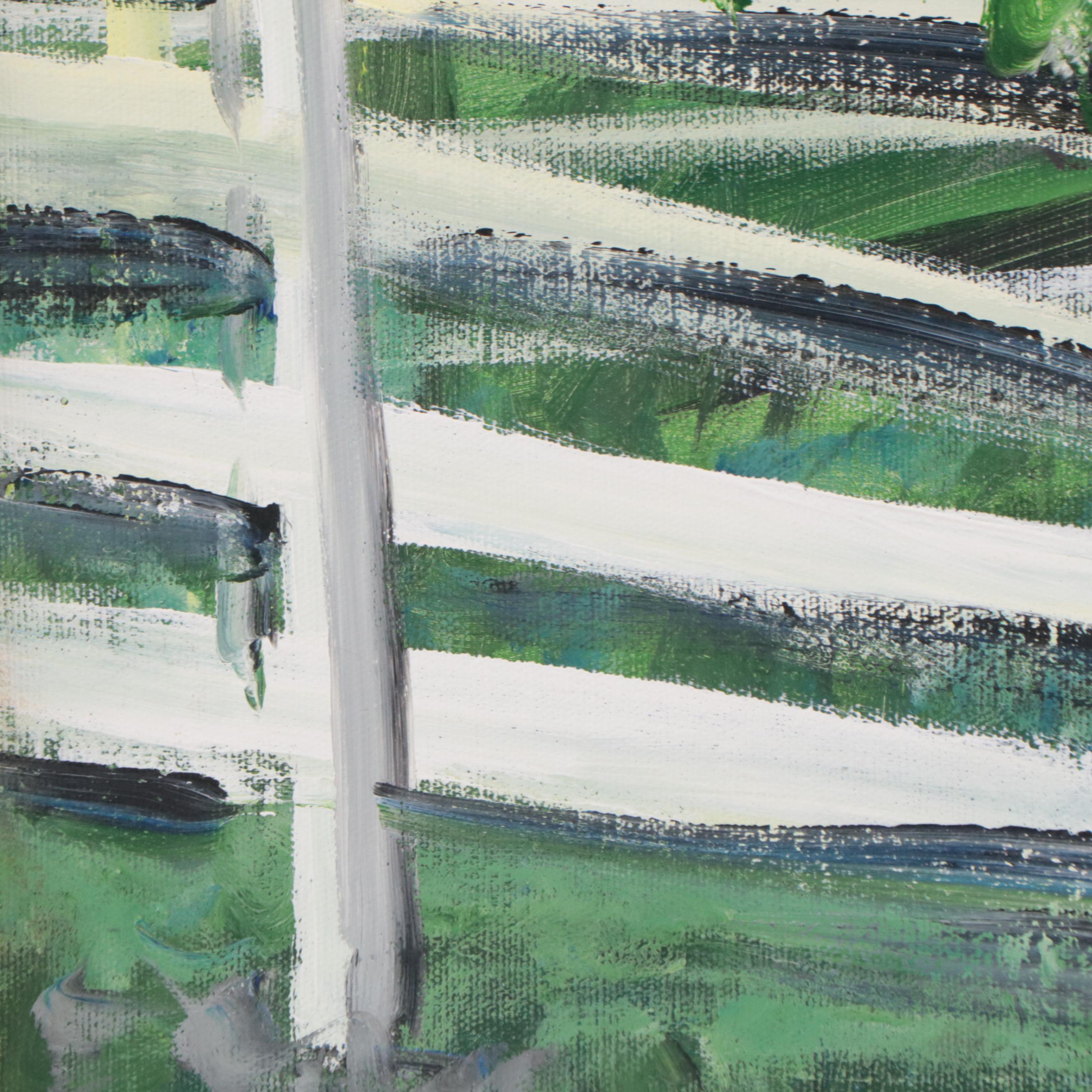 Landscape Oil Painting of Figure Walking Horse