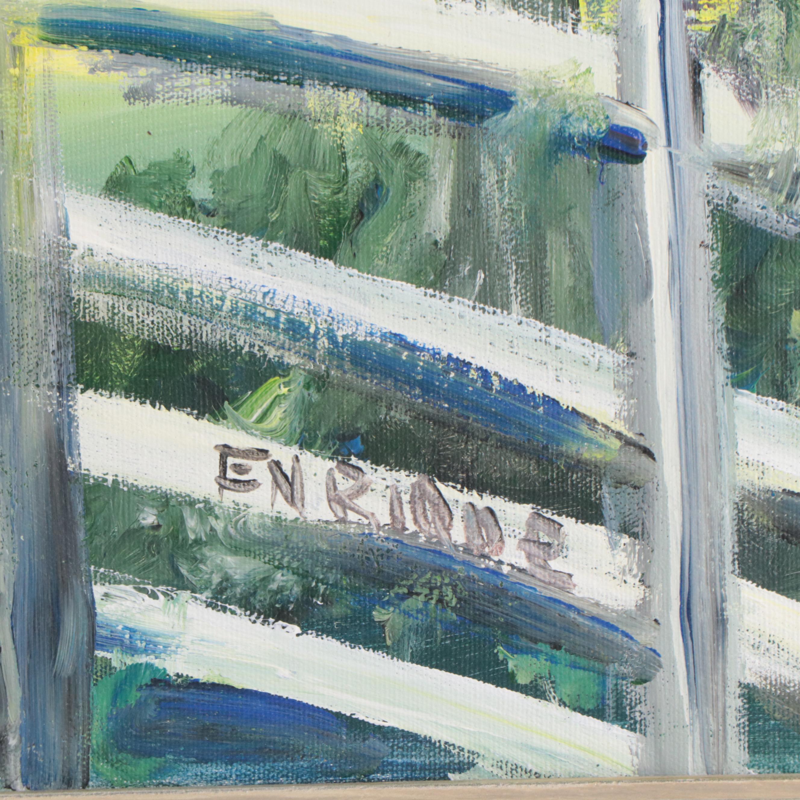 Landscape Oil Painting of Figure Walking Horse