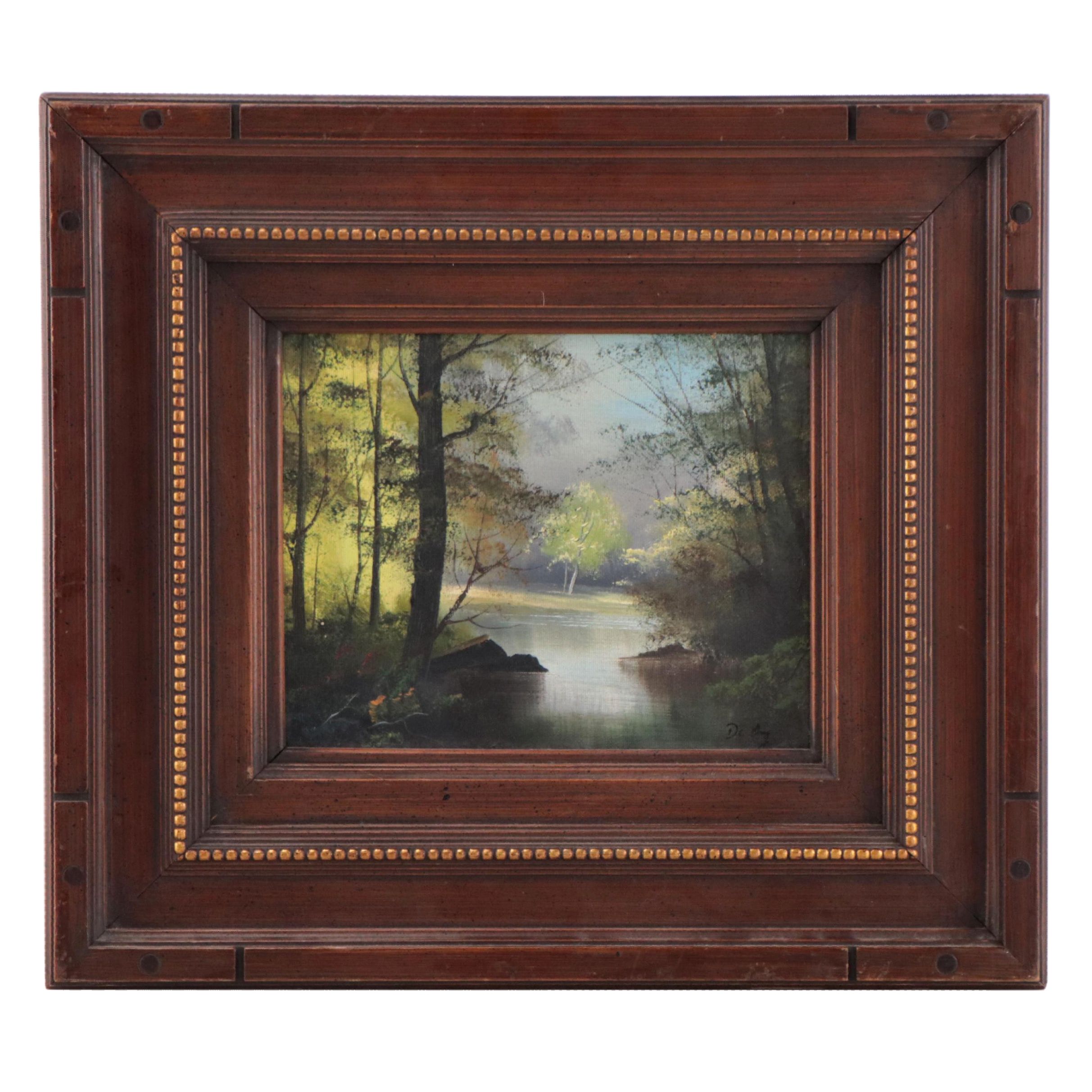 Landscape Oil Painting of Forest With River