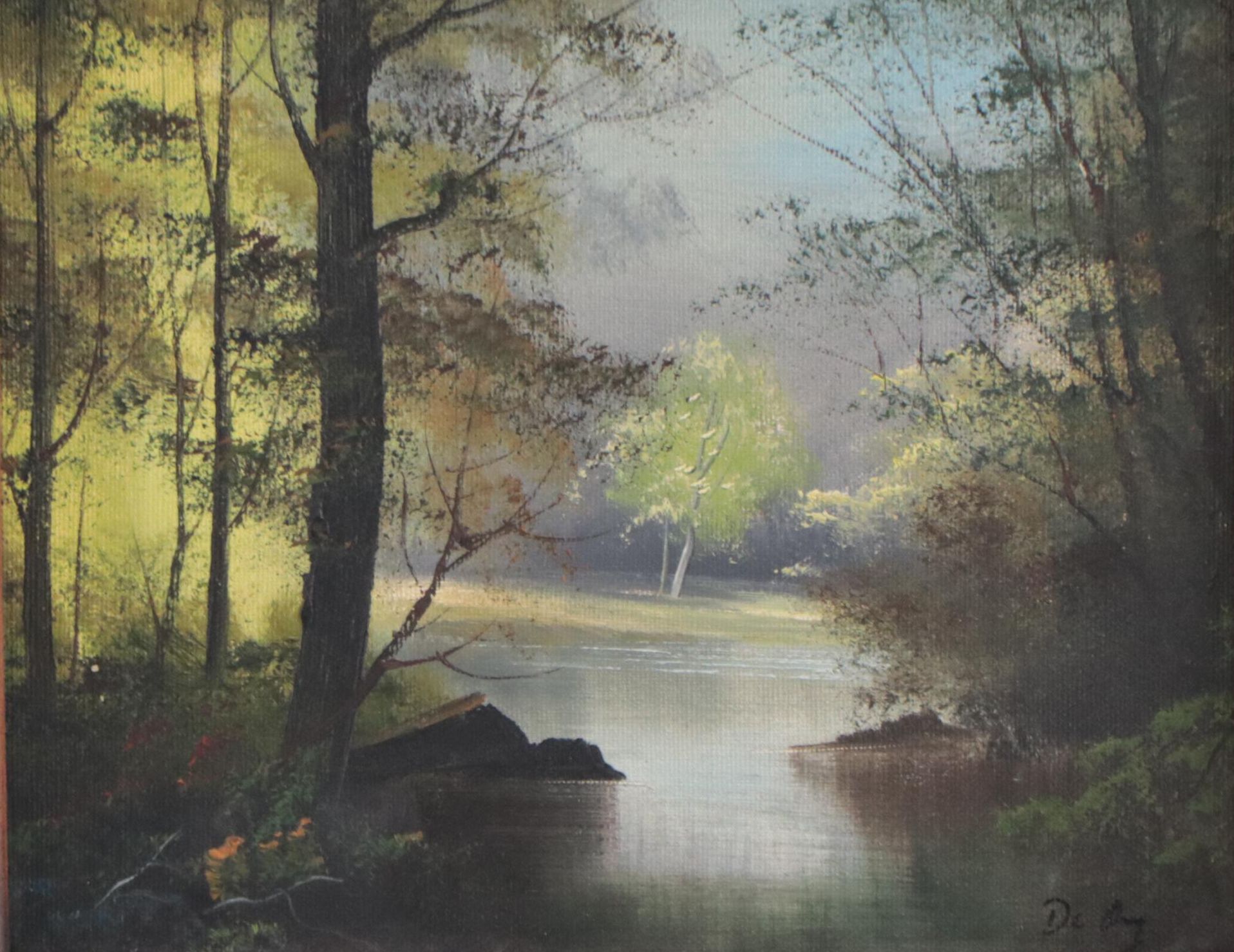 Landscape Oil Painting of Forest With River