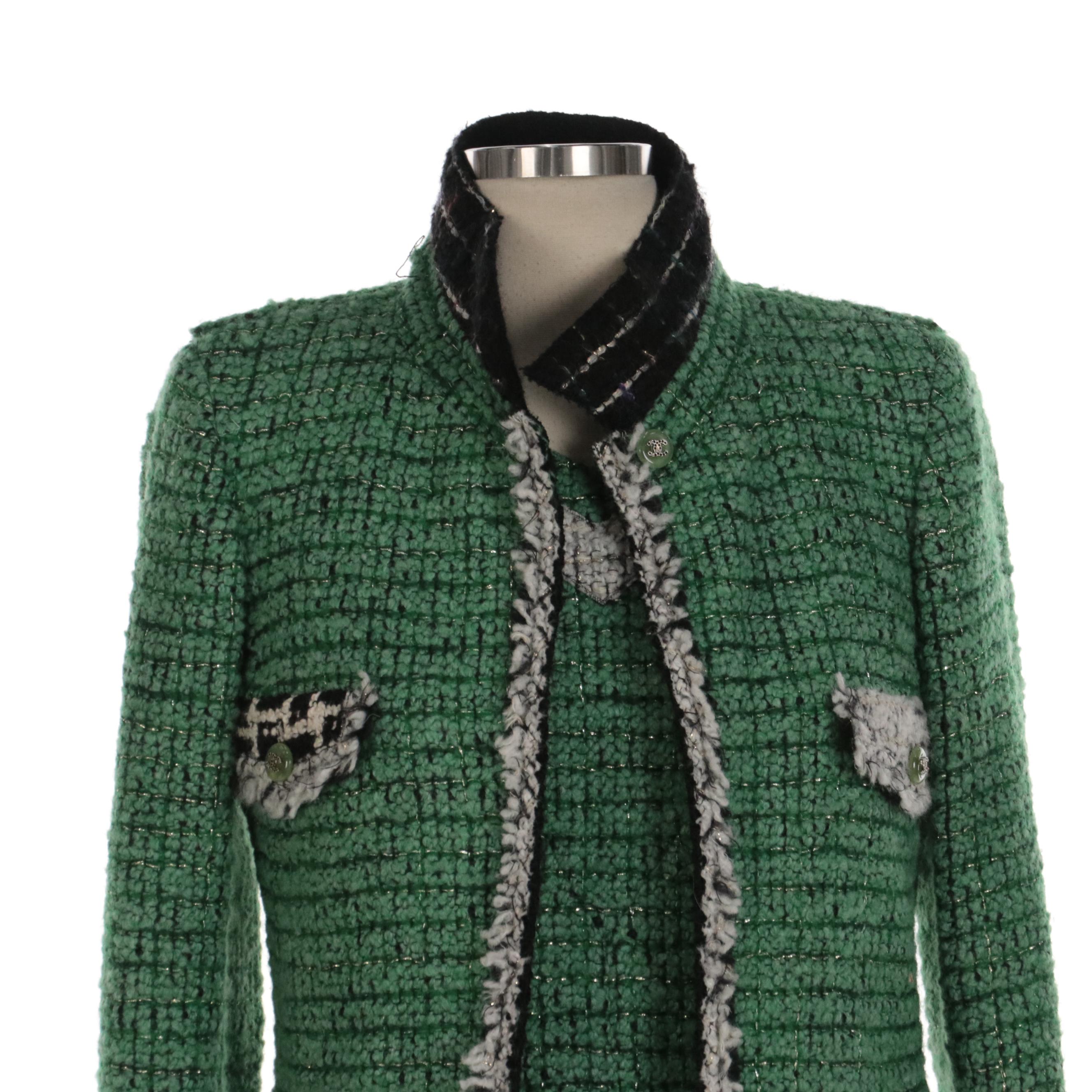 Chanel Dress Suit in Green/White/Black Lesage Tweed