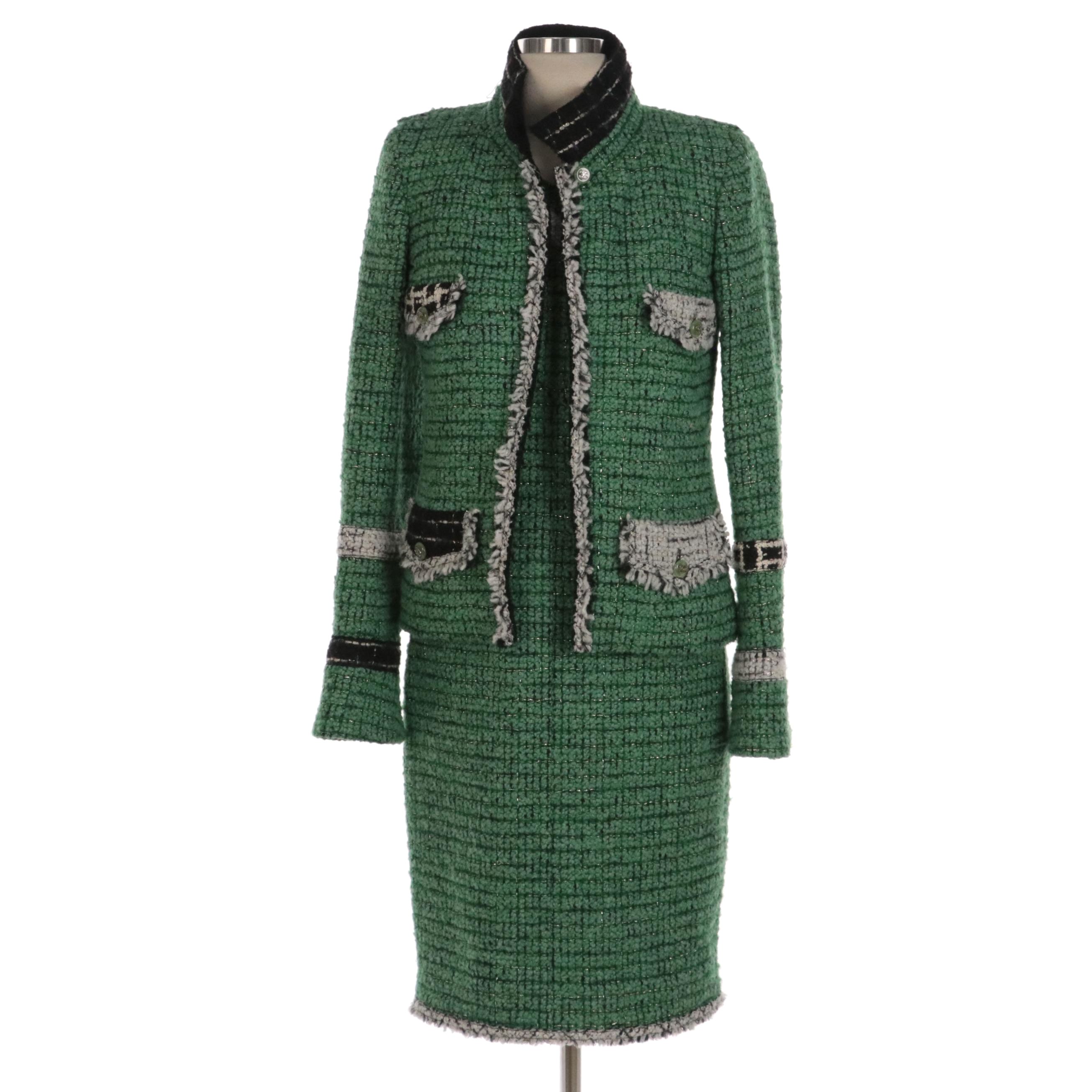 Chanel Dress Suit in Green/White/Black Lesage Tweed