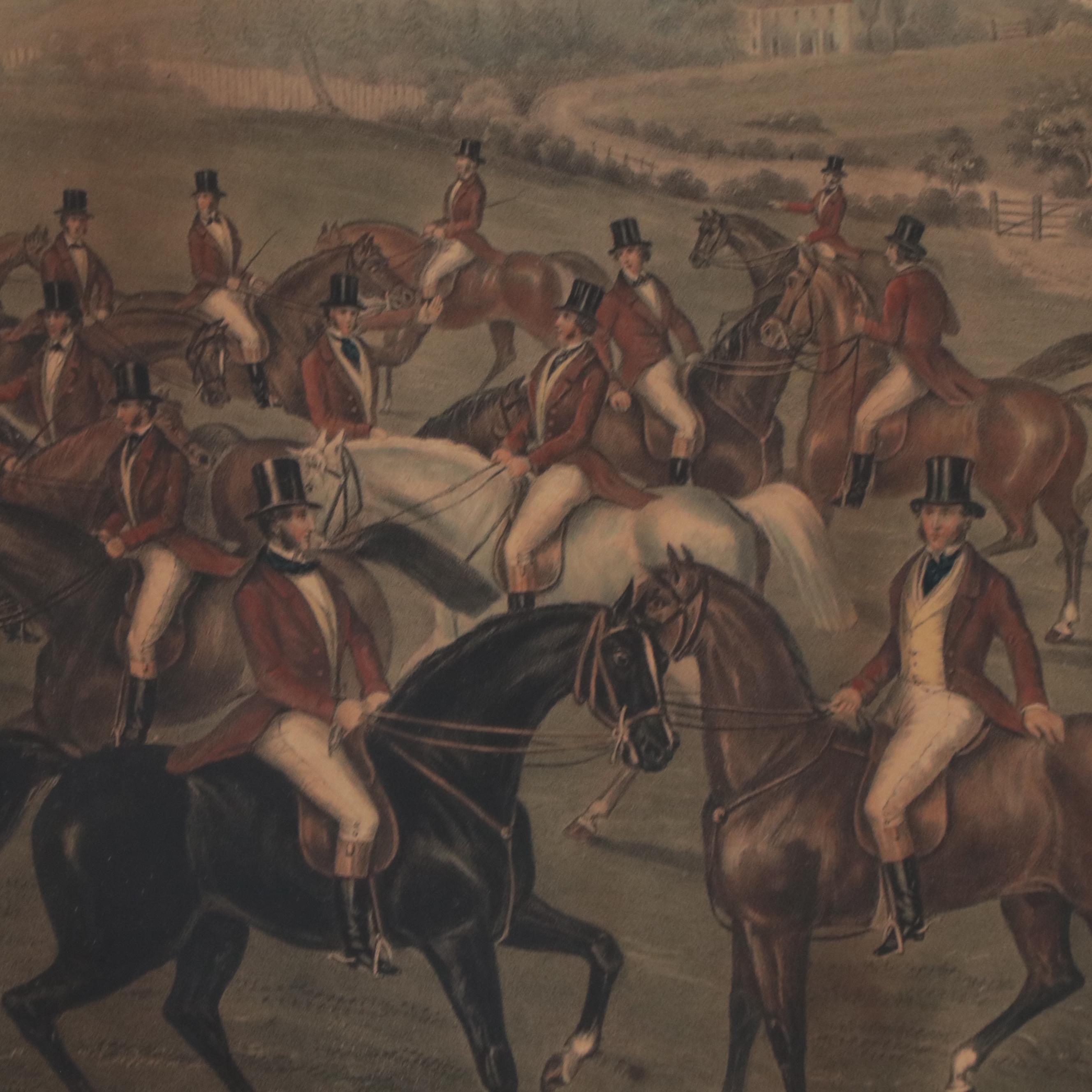Hand-Colored Lithograph of Fox Hunting Scene