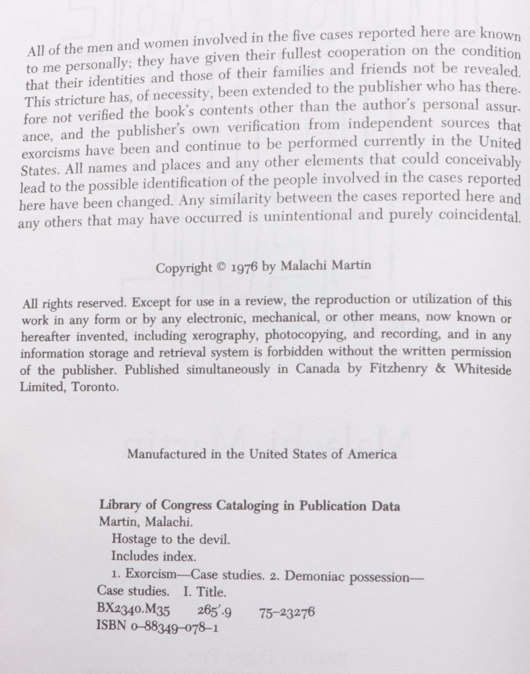 "Hostage to the Devil" by Malachi Martin, 1976
