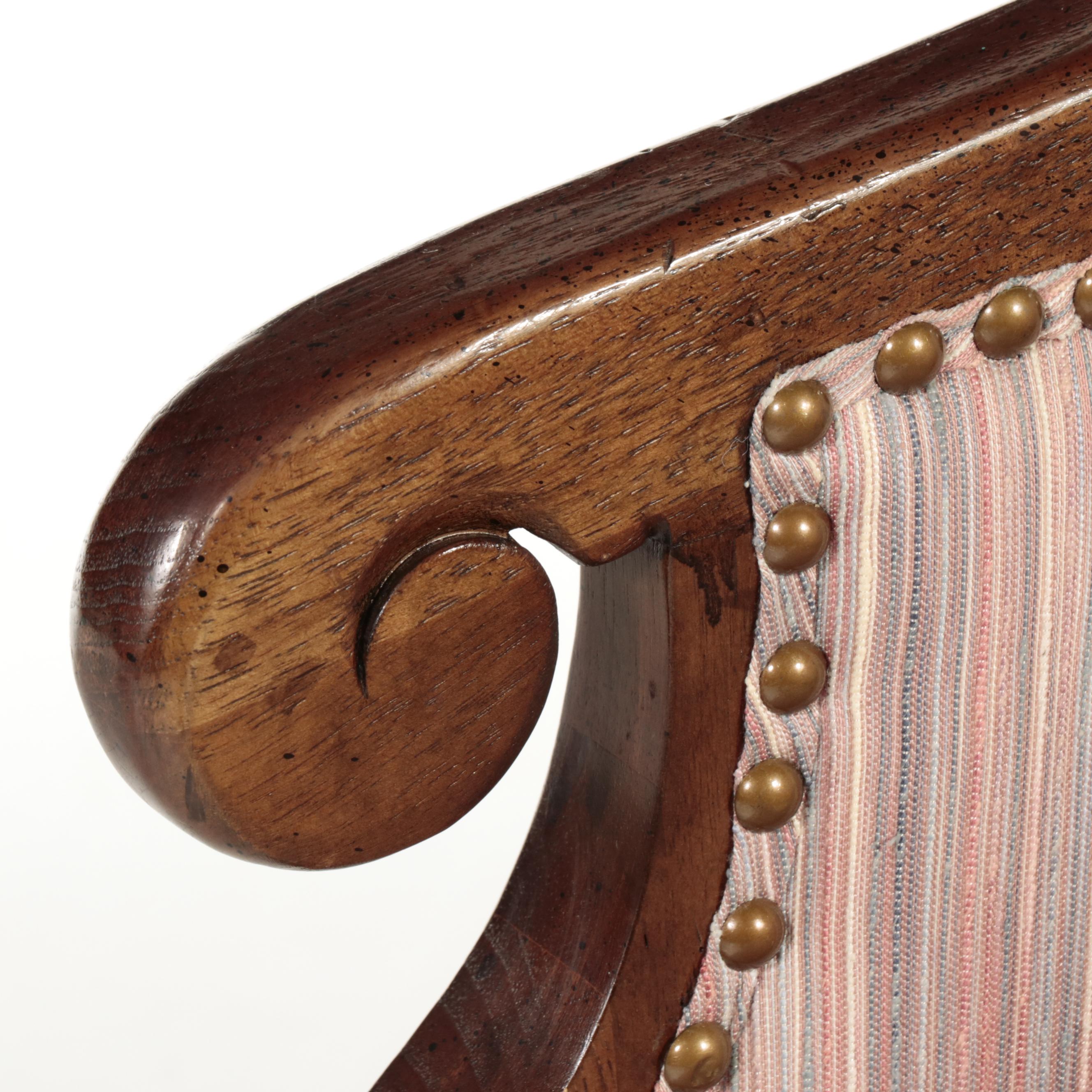 Renaissance Style Wooden Expansion Pedestal Table with Four Rolling Tub Chairs