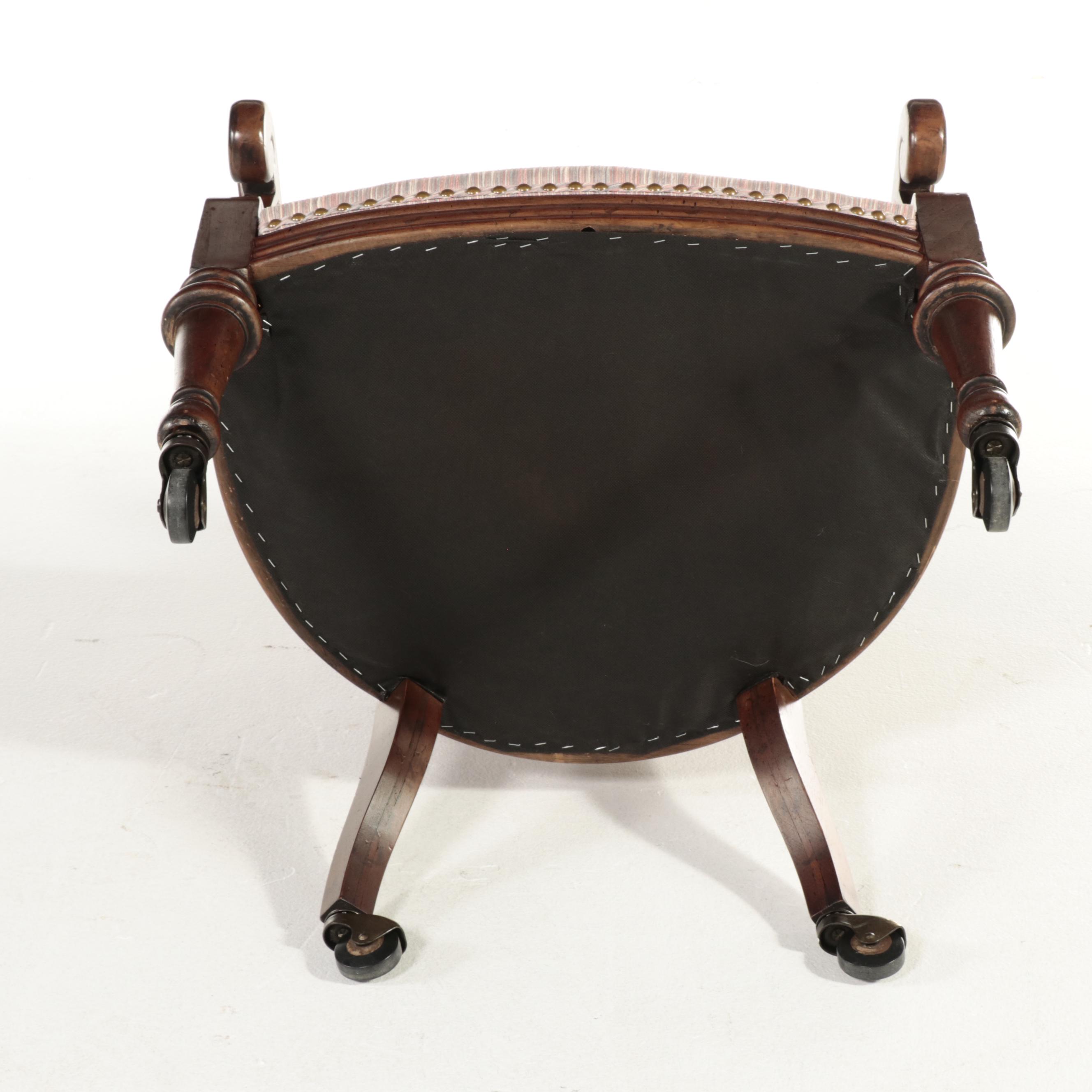 Renaissance Style Wooden Expansion Pedestal Table with Four Rolling Tub Chairs