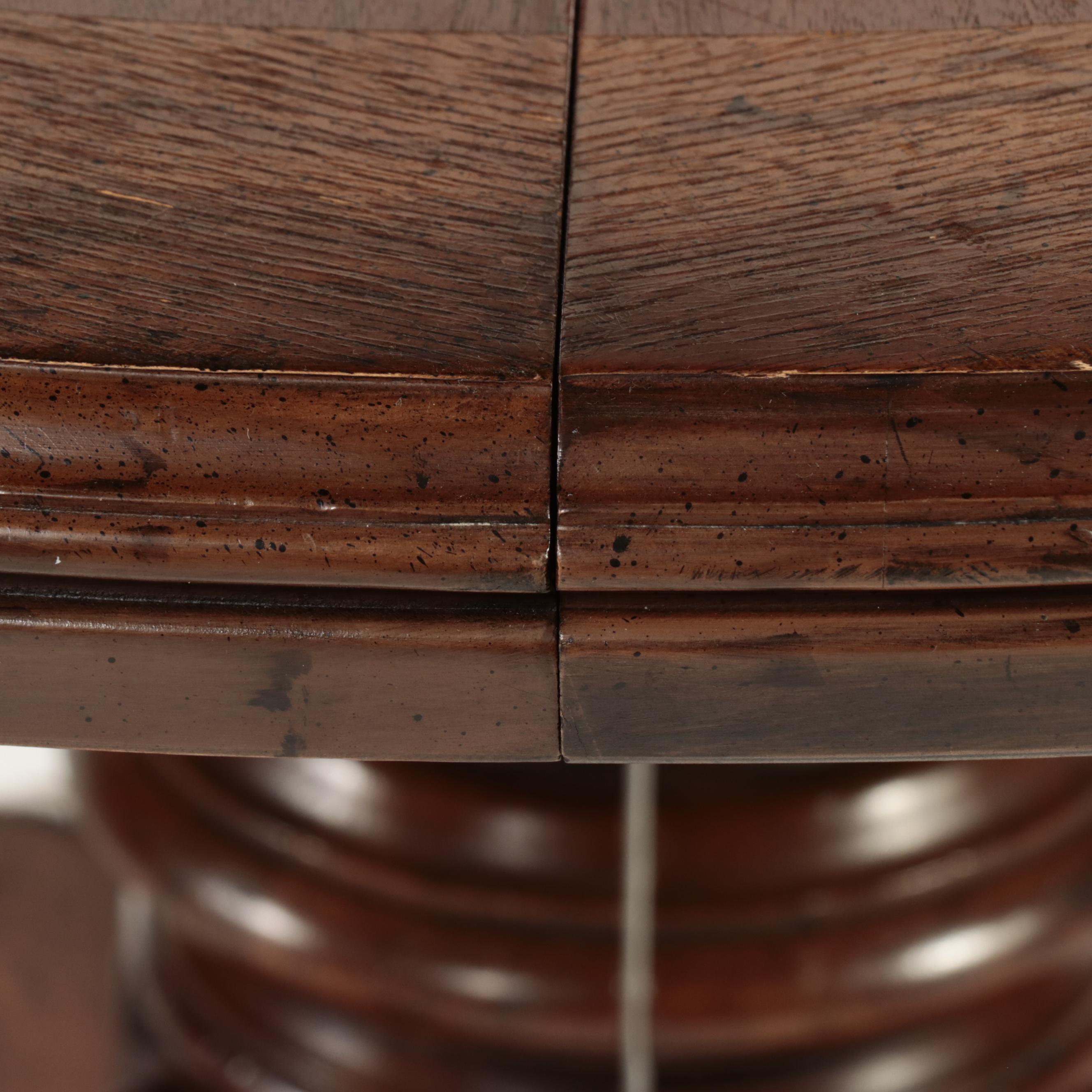 Renaissance Style Wooden Expansion Pedestal Table with Four Rolling Tub Chairs