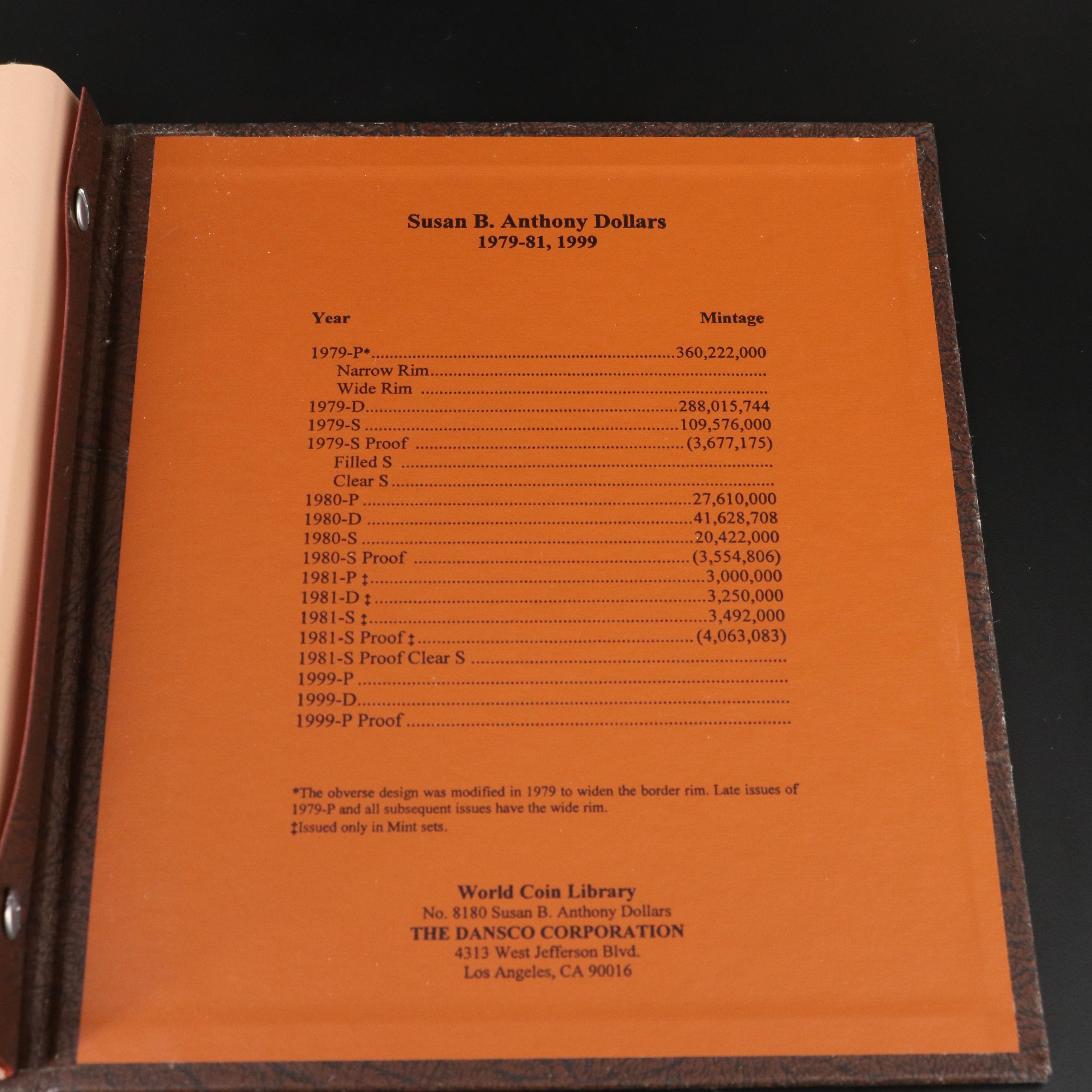 Complete Susan B. Anthony Dollar Set in a Dansco Album