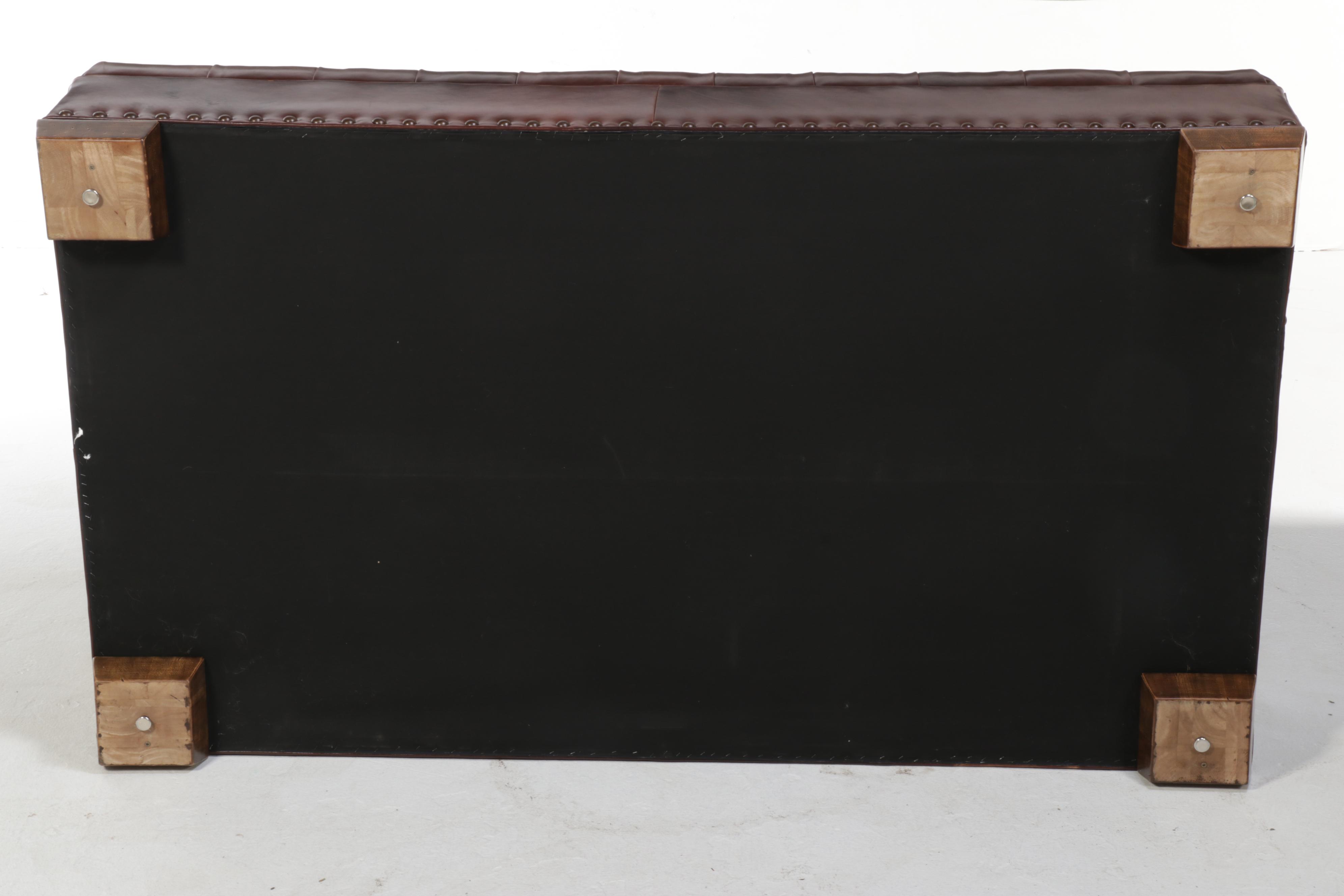 Chesterfield Style Tacked and Button-Tufted Leather Cocktail Ottoman