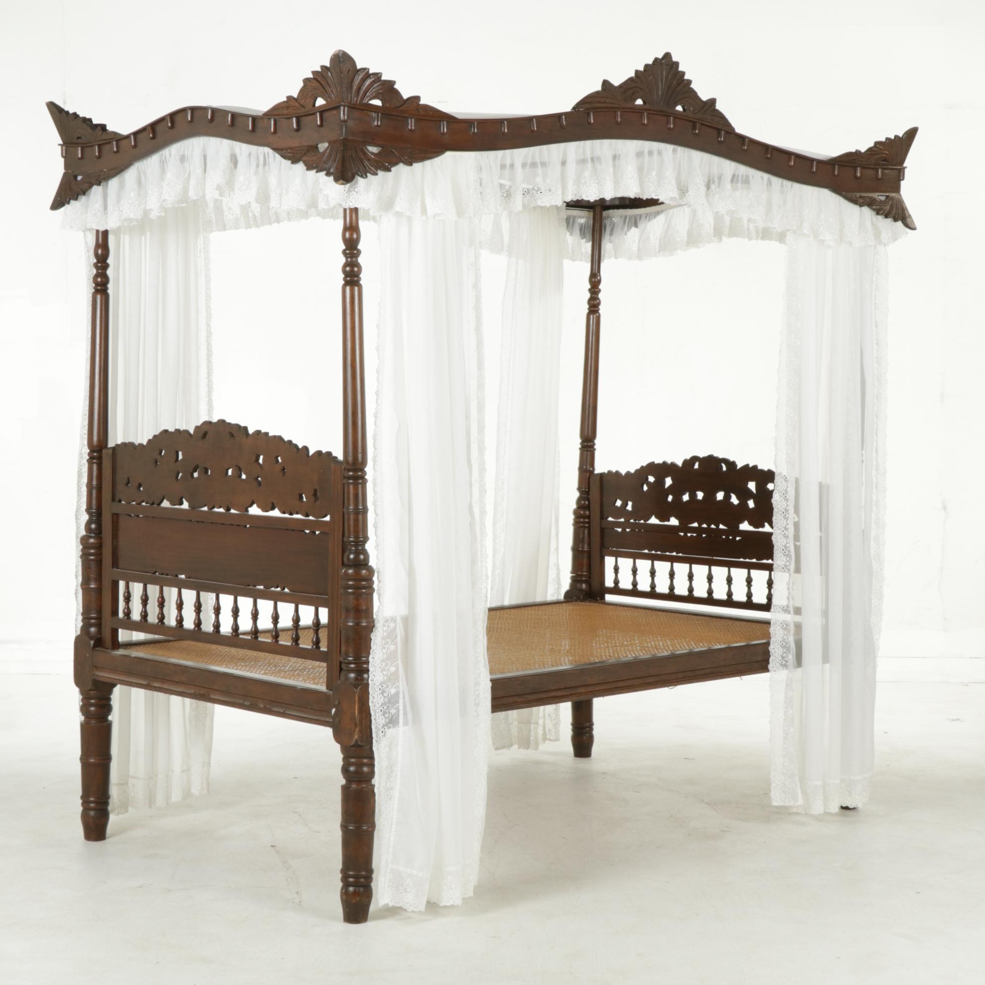 Philippine Carved Narra Wood Canopy Bed EBTH