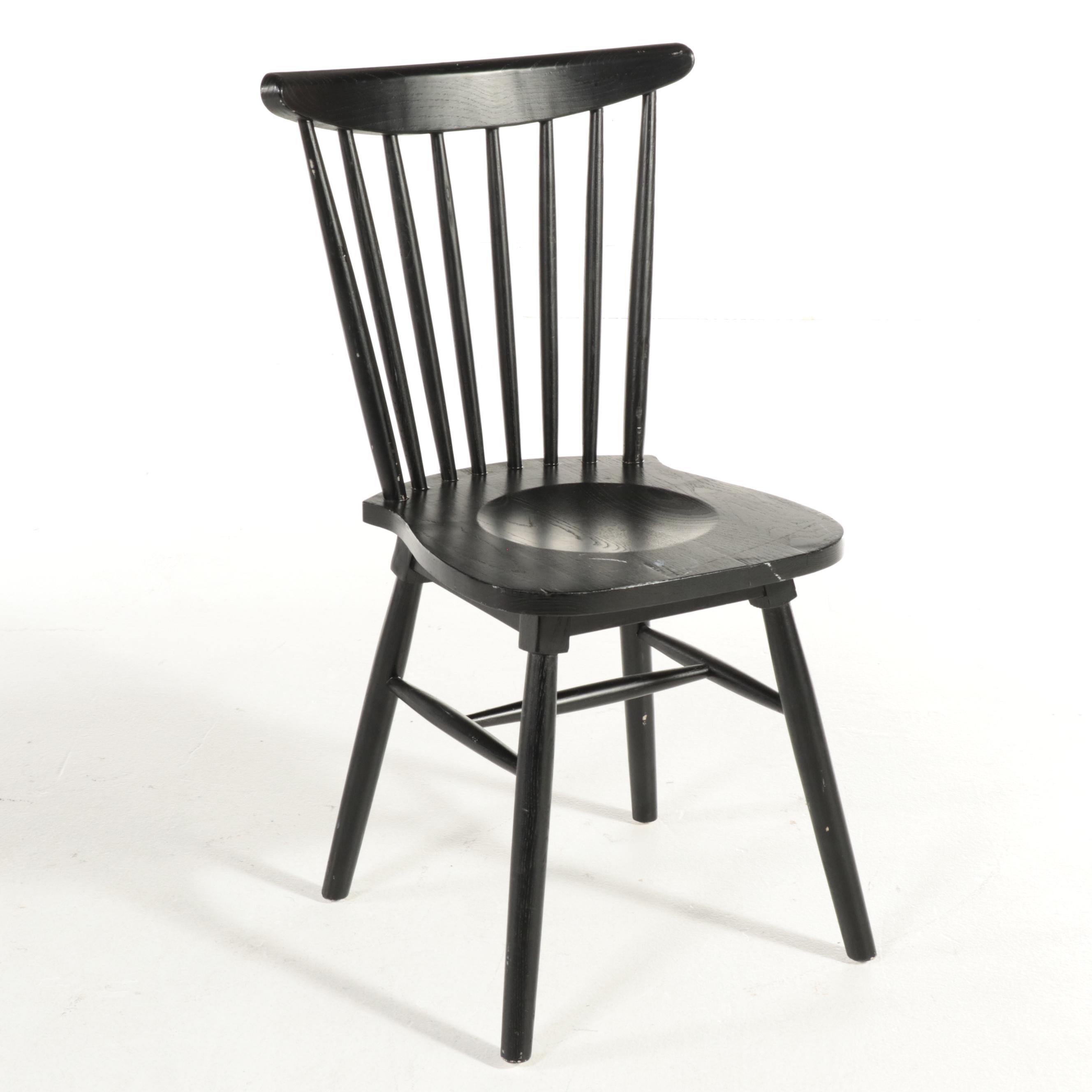 Four Farmhouse Style Ebonized Wood Spindle Dining Chairs